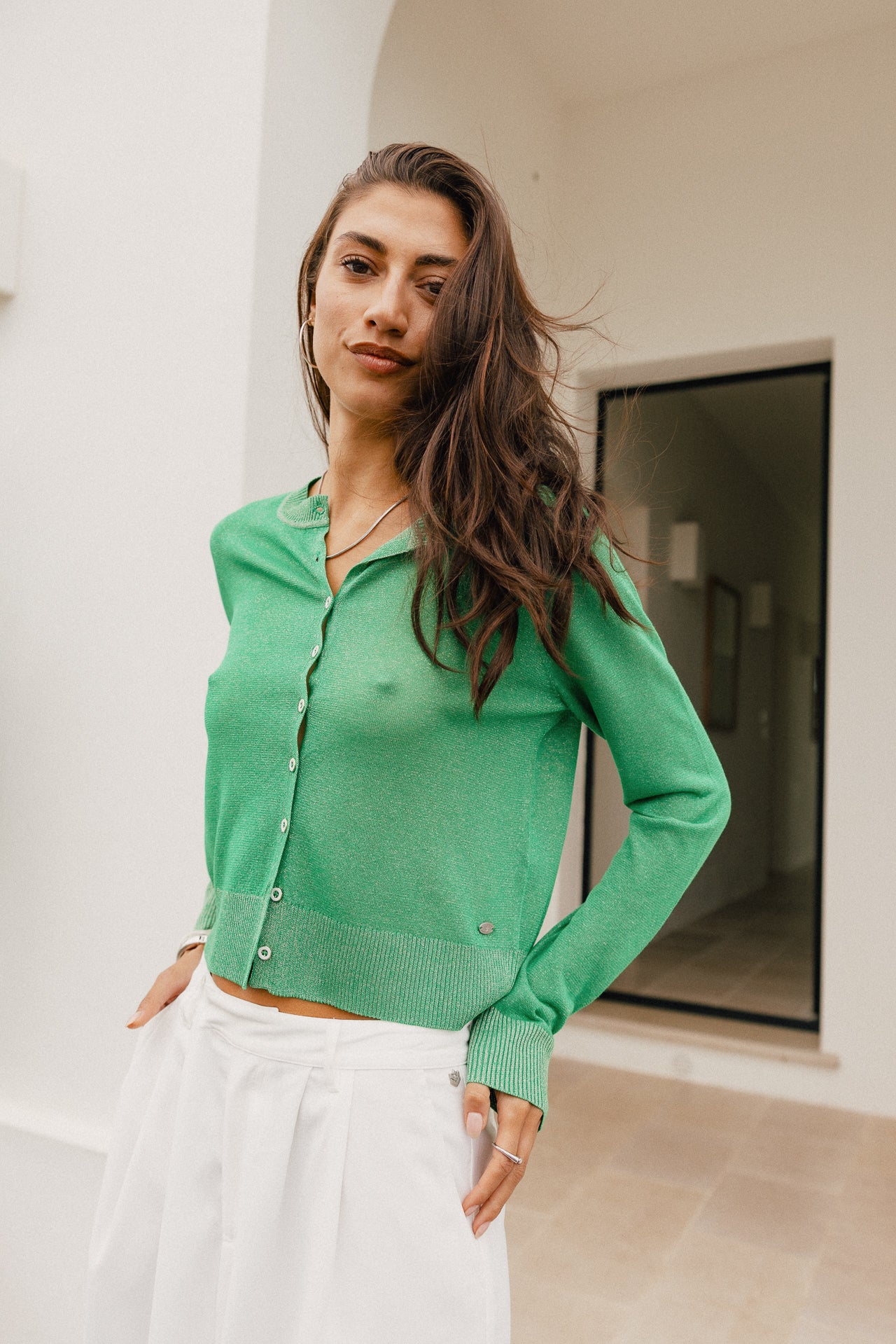 

Gilet en maille irisé Femme Philas Plain electric green | Freeman T. Porter