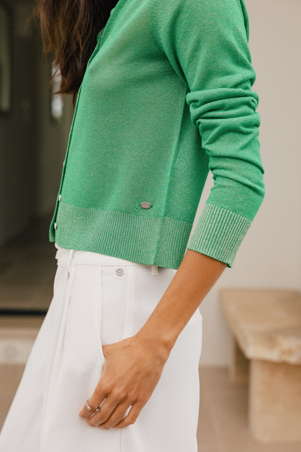 

Gilet en maille irisé Femme Philas Plain electric green | Freeman T. Porter