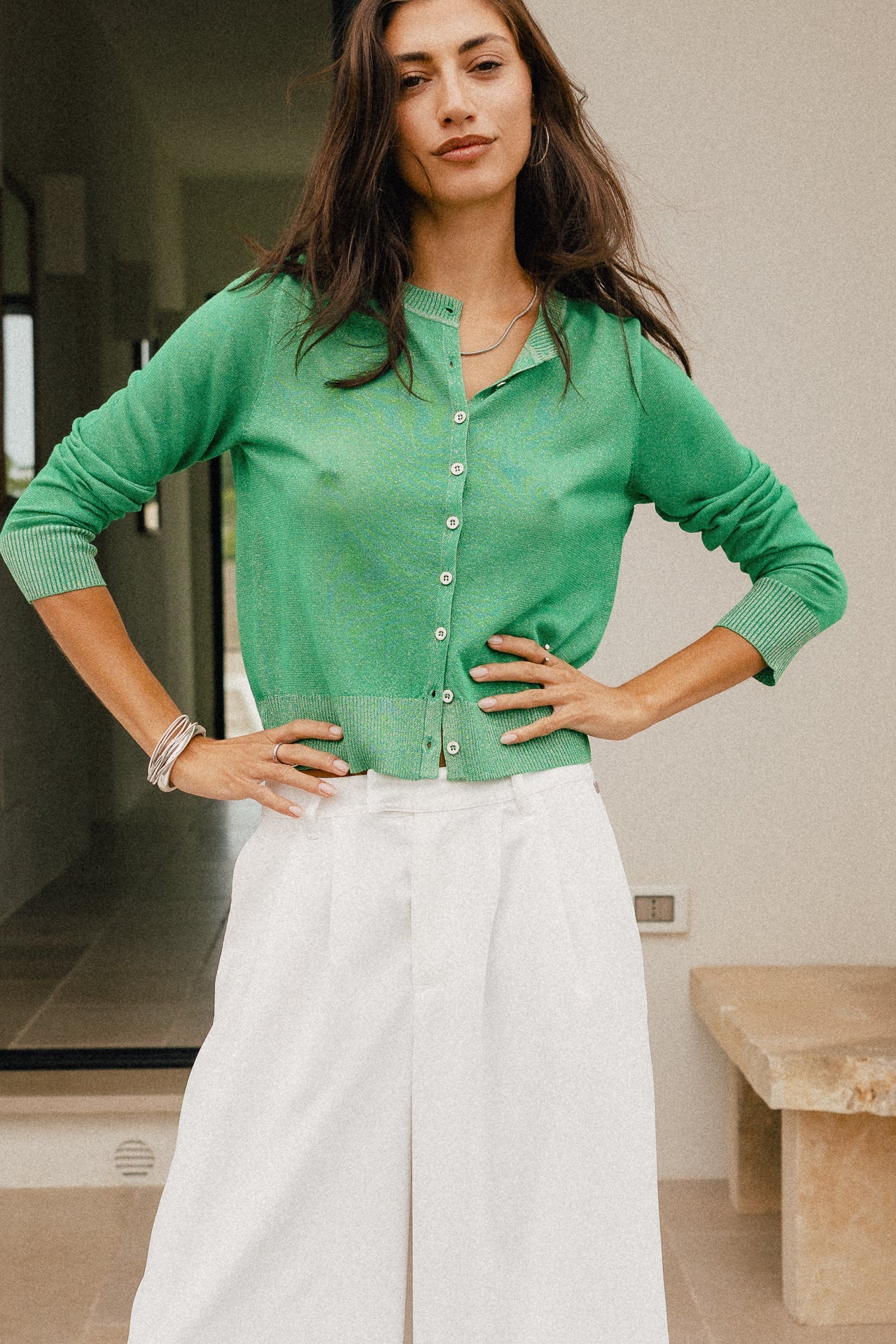 

Gilet en maille irisé Femme Philas Plain electric green | Freeman T. Porter