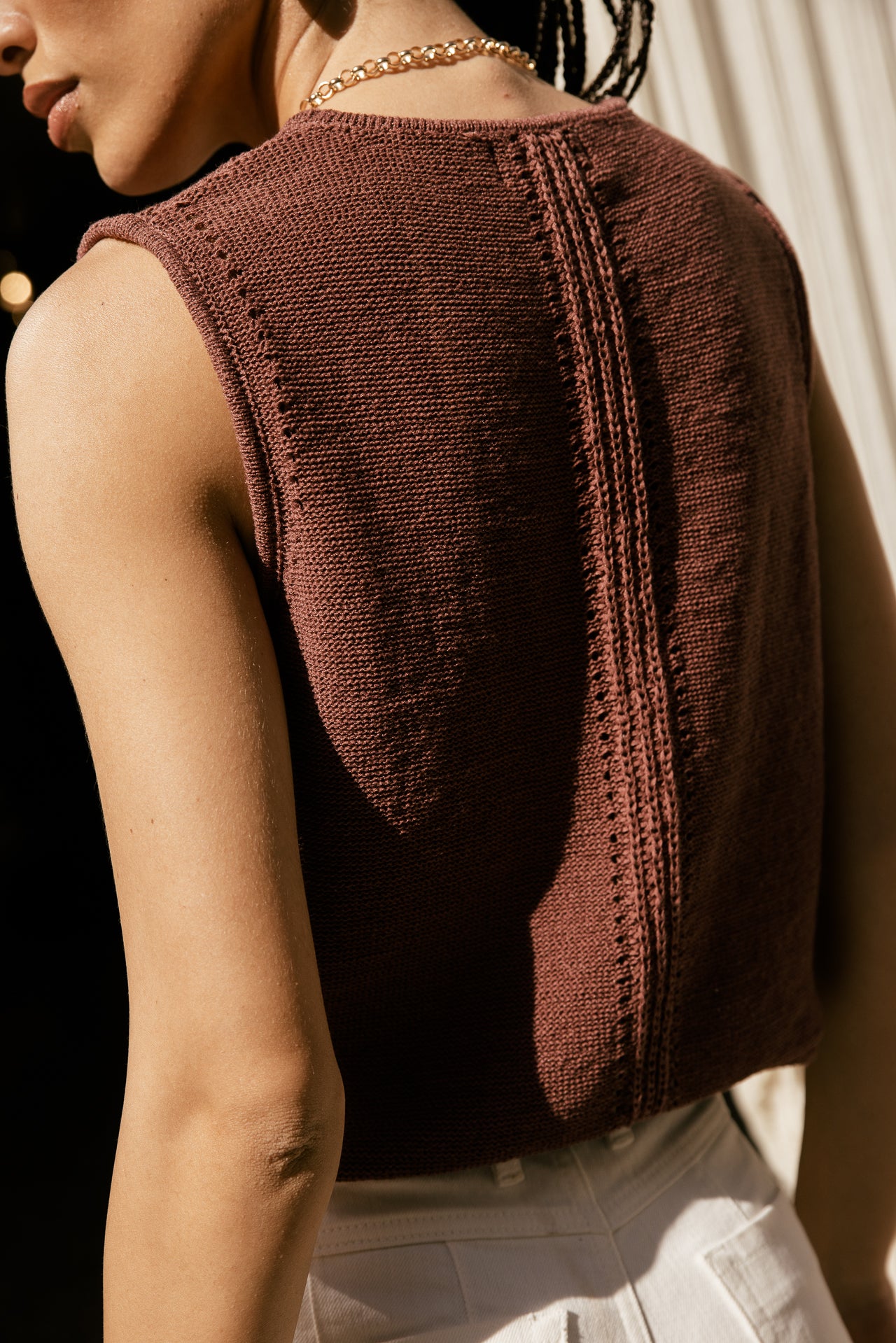 

Maille en pointelle sans manches Femme Timao Ribbon brown | Freeman T. Porter