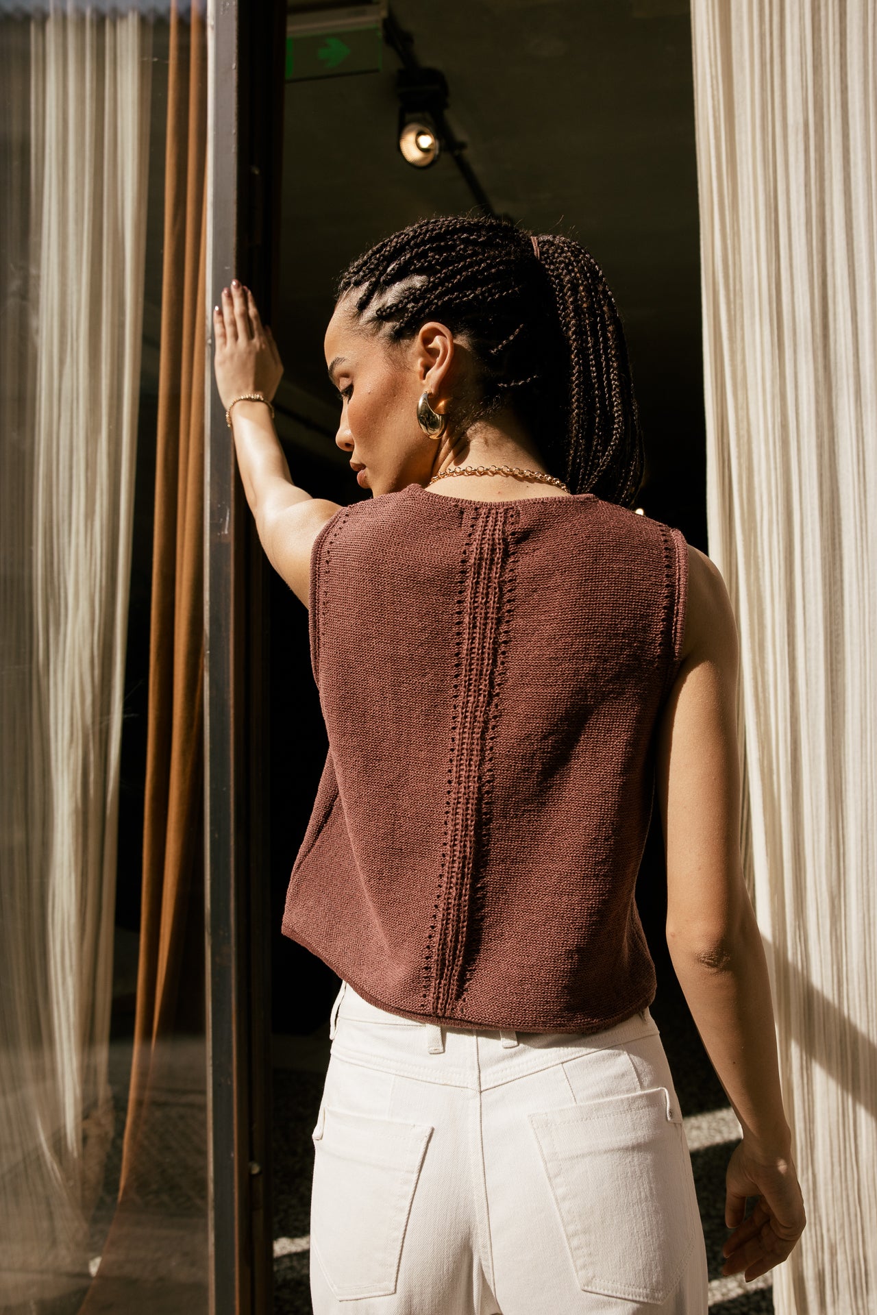 

Maille en pointelle sans manches Femme Timao Ribbon brown | Freeman T. Porter