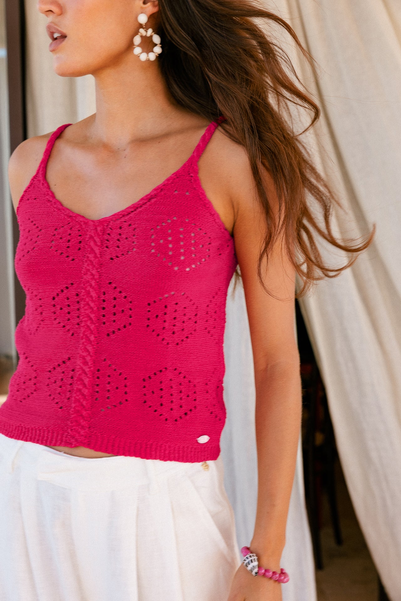 

Débardeur en maille ajouré Femme Pulloni Ribbon pink | Freeman T. Porter