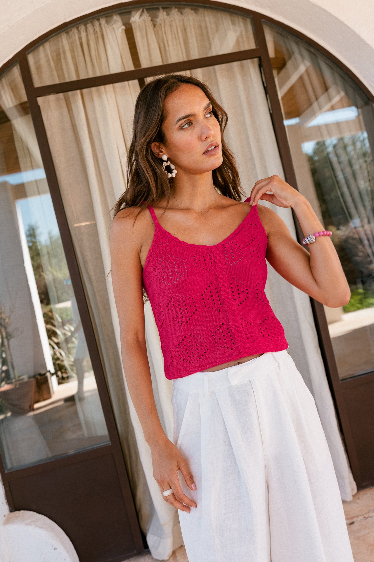 

Débardeur en maille ajouré Femme Pulloni Ribbon pink | Freeman T. Porter