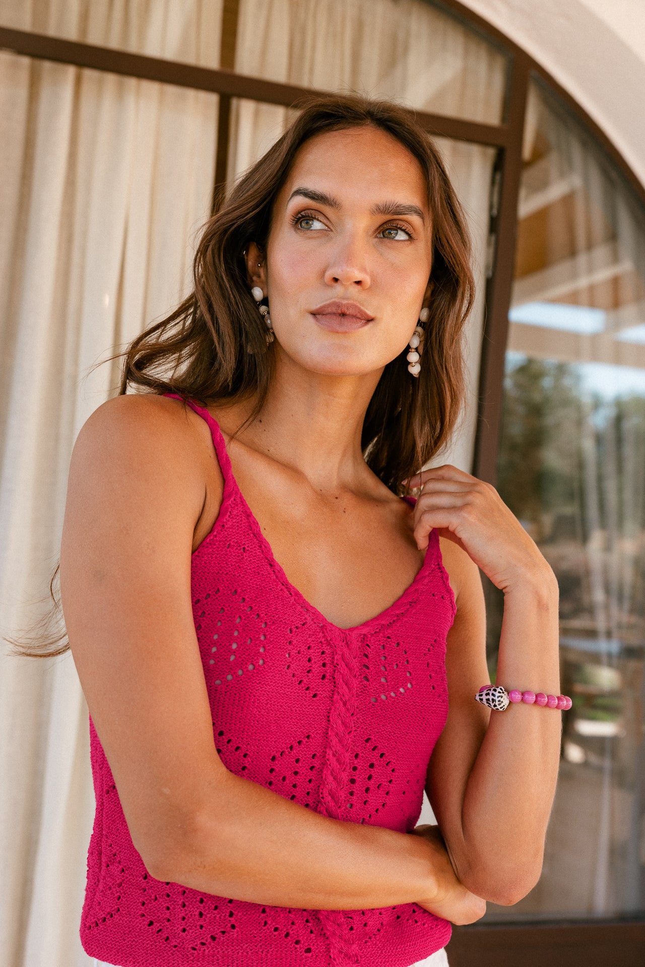 

Débardeur en maille ajouré Femme Pulloni Ribbon pink | Freeman T. Porter