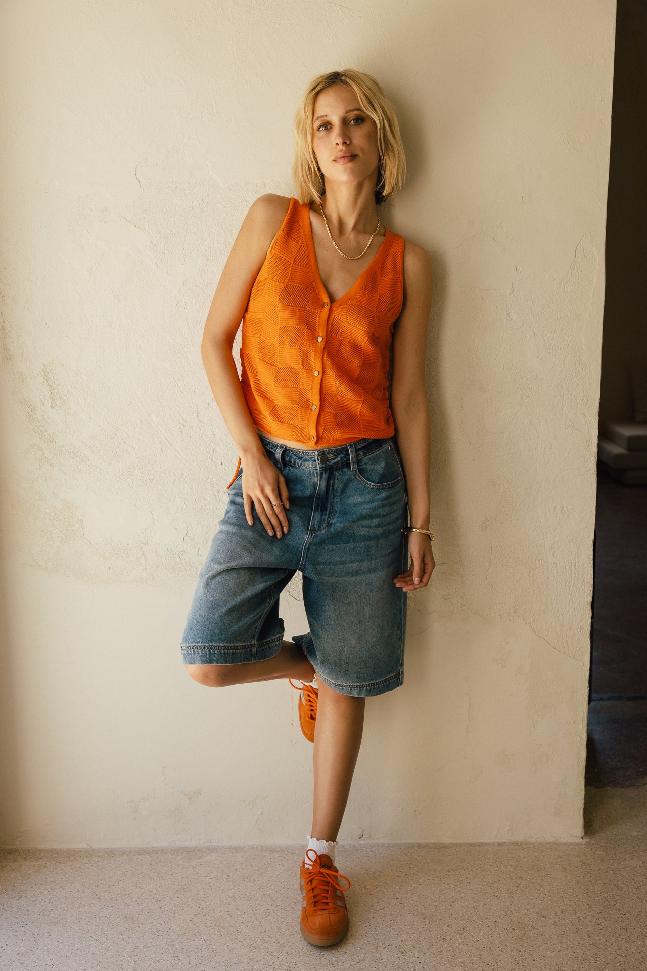 

Débardeur en maille ajouré  Femme Dalila Fancy orange | Freeman T. Porter