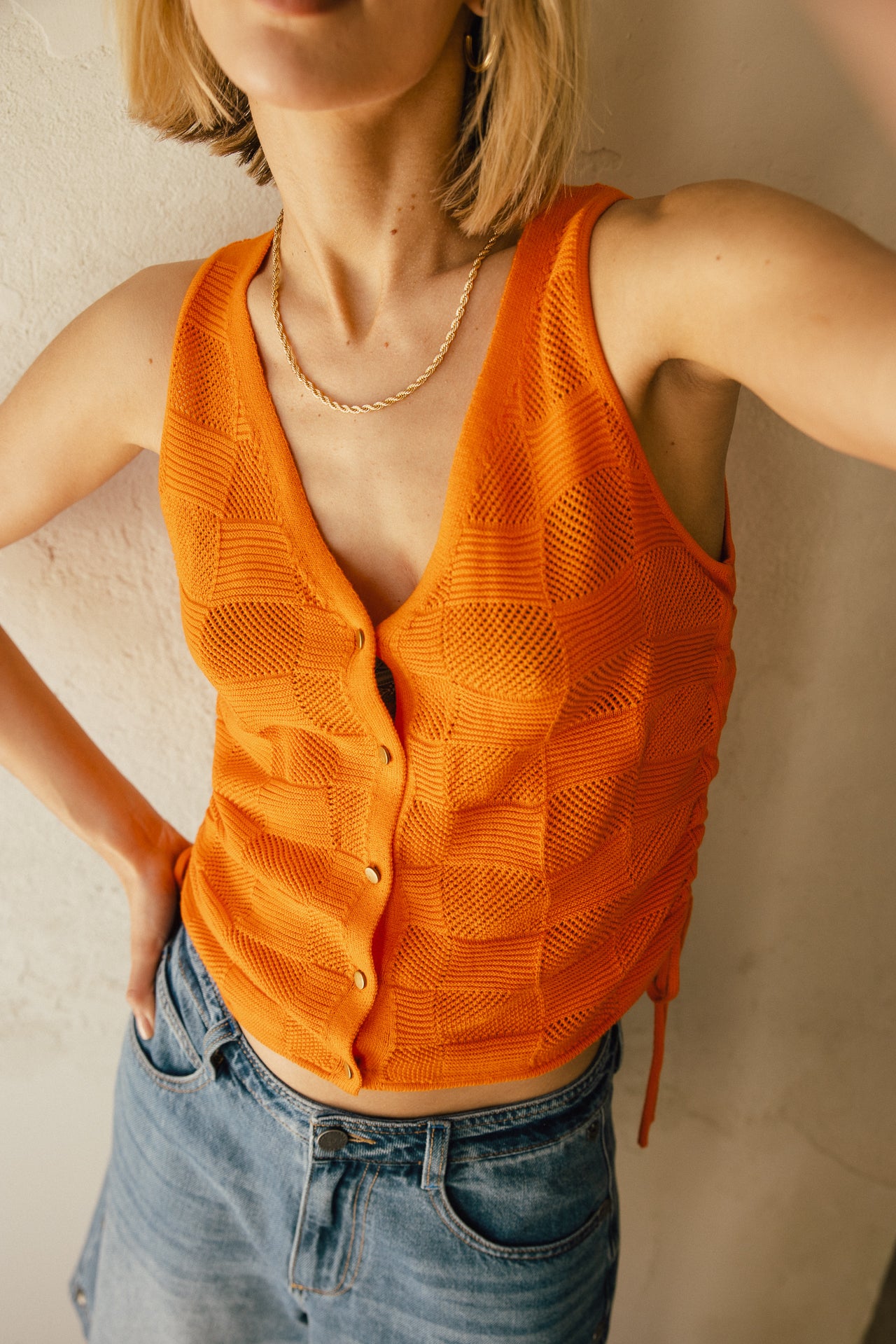 

Débardeur en maille ajouré  Femme Dalila Fancy orange | Freeman T. Porter