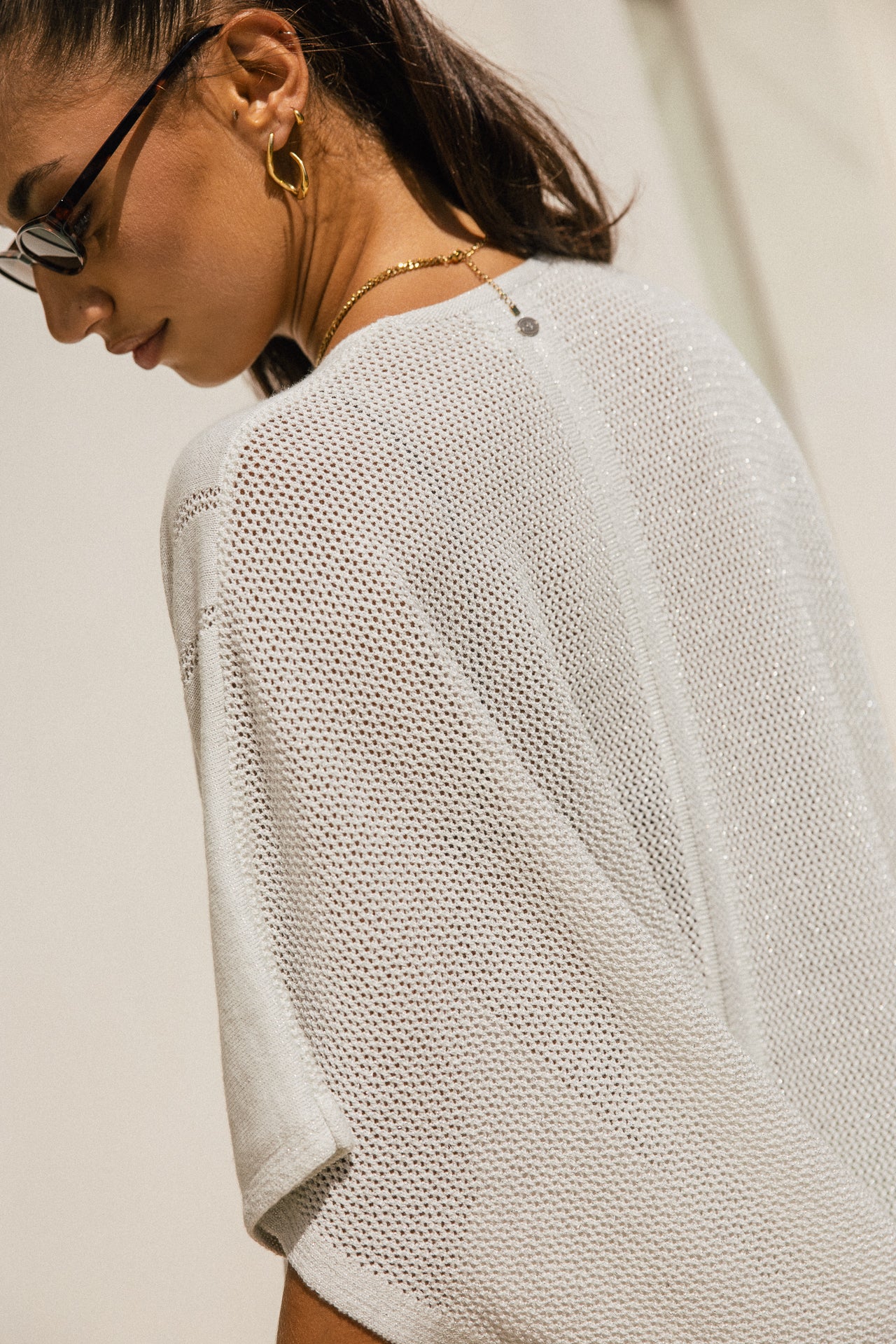 

Gilet loose en maille ajouré irisé Femme Palido white / silver | Freeman T. Porter