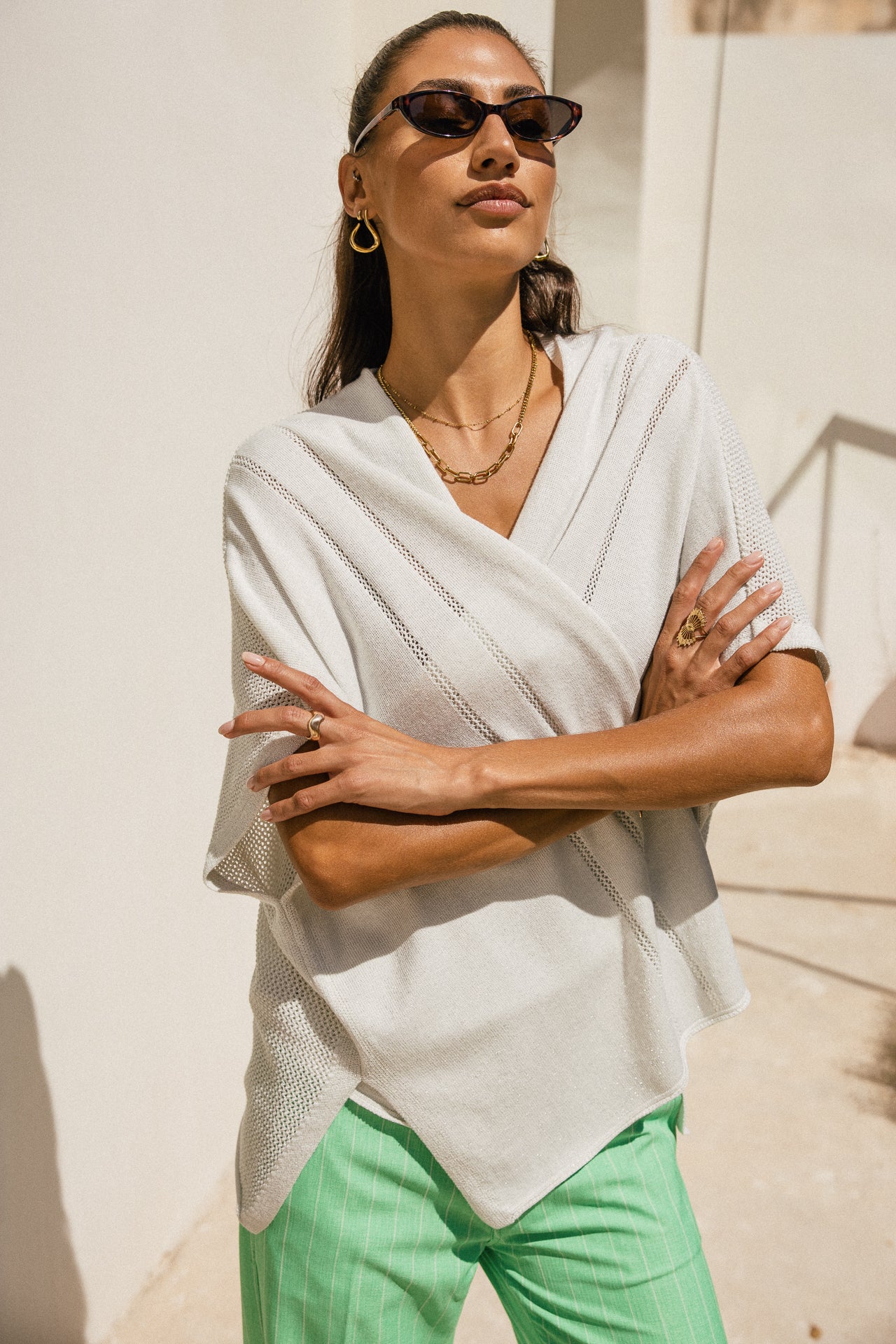 

Gilet loose en maille ajouré irisé Femme Palido white / silver | Freeman T. Porter