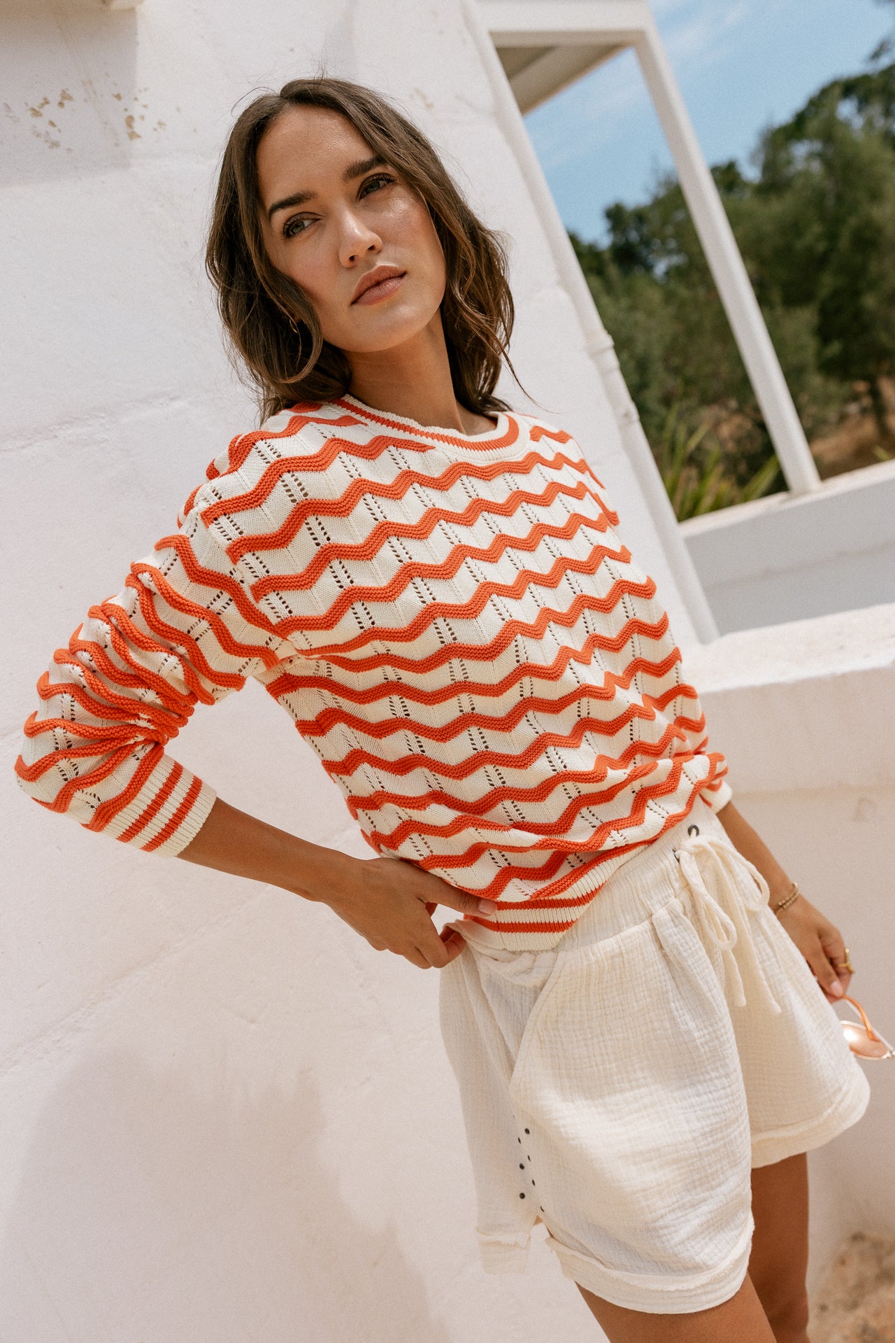 

Strickpullover Frauen Panella Off-White / Orange | Freeman T. Porter