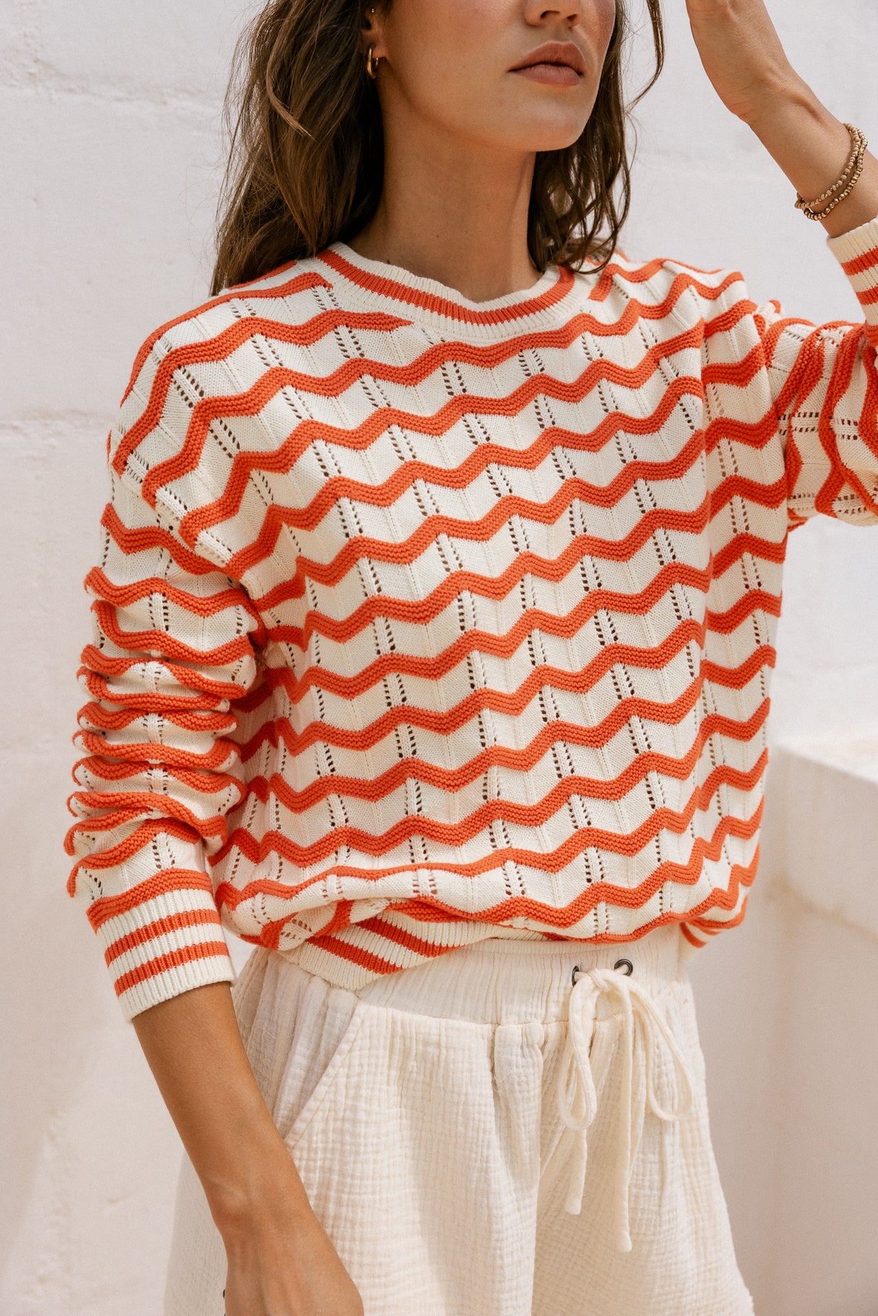 

Strickpullover Frauen Panella Off-White / Orange | Freeman T. Porter