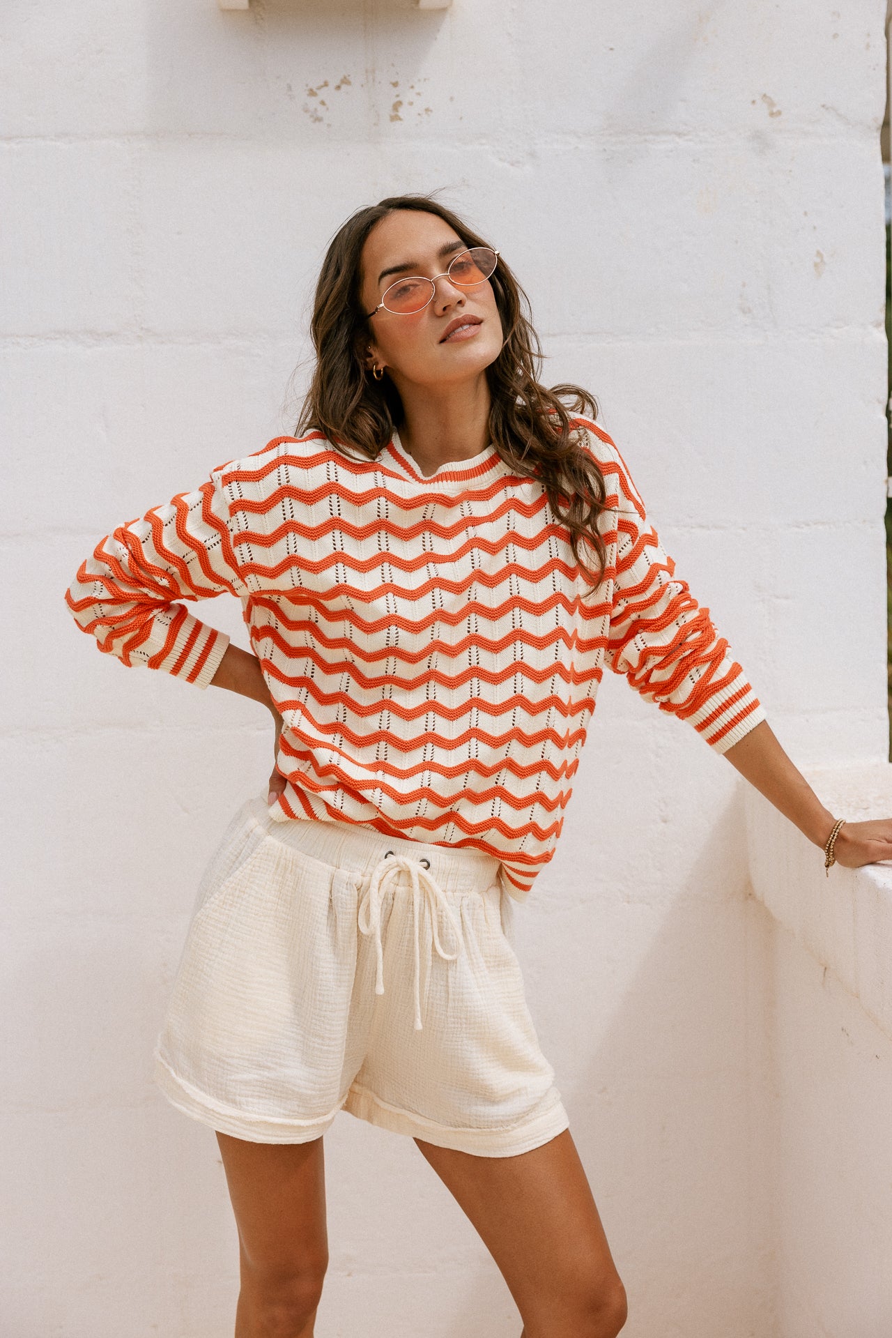 

Strickpullover Frauen Panella Off-White / Orange | Freeman T. Porter