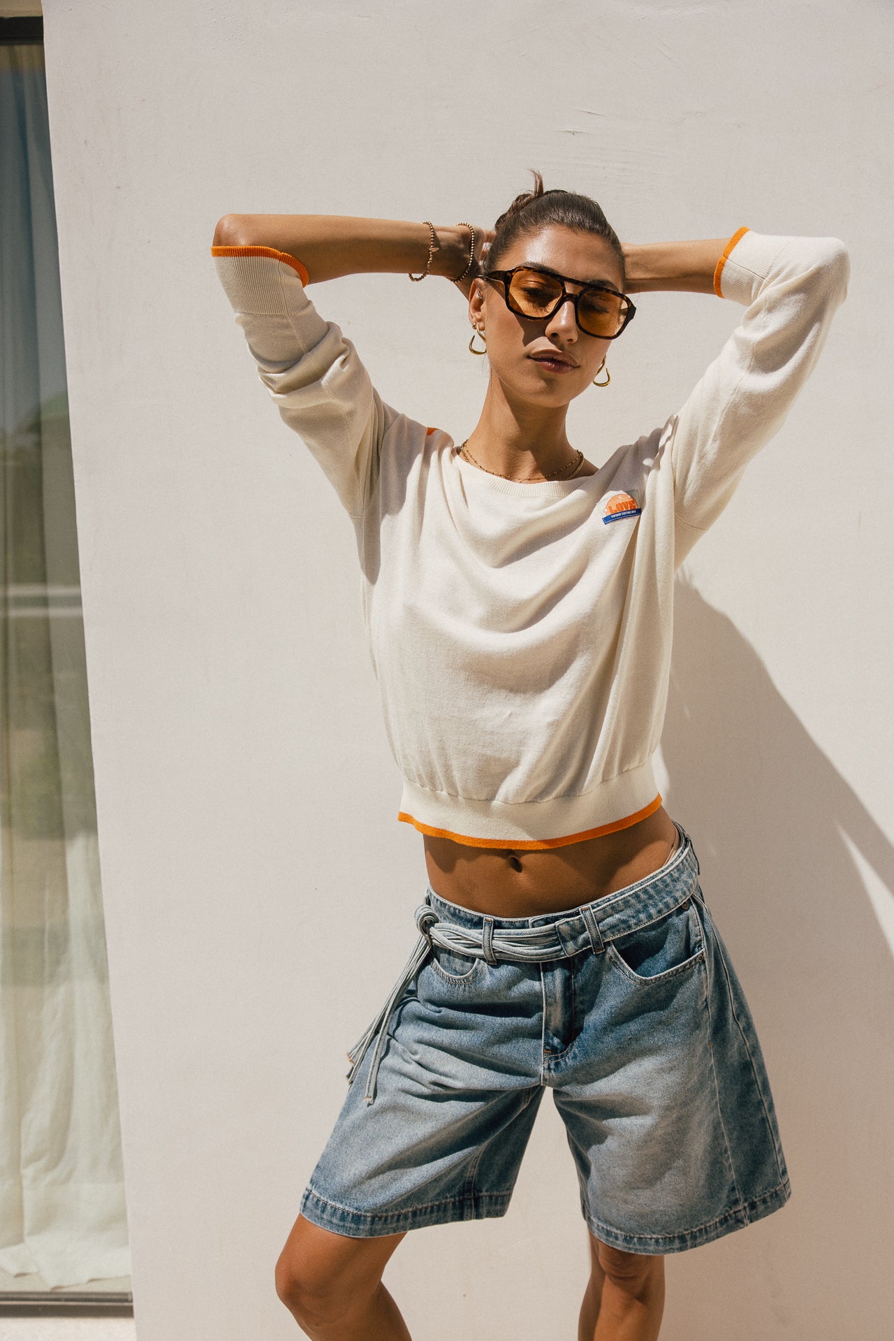 

Pull leger en maille col rond Femme Primo off white / orange | Freeman T. Porter