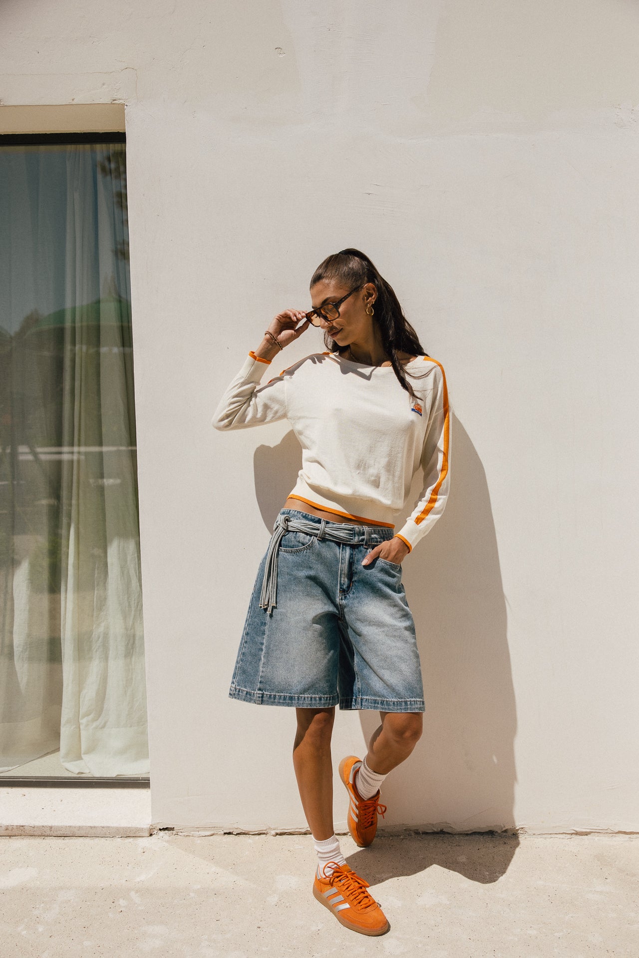 

Pull leger en maille col rond Femme Primo off white / orange | Freeman T. Porter