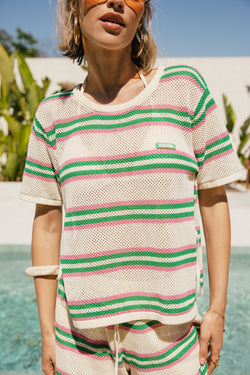 

T-shirt en maille ajouré rayé Femme Tallay off white / green | Freeman T. Porter