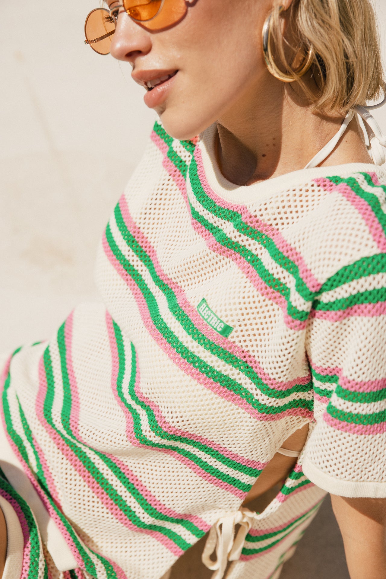 

T-shirt en maille ajouré rayé Femme Tallay off white / green | Freeman T. Porter