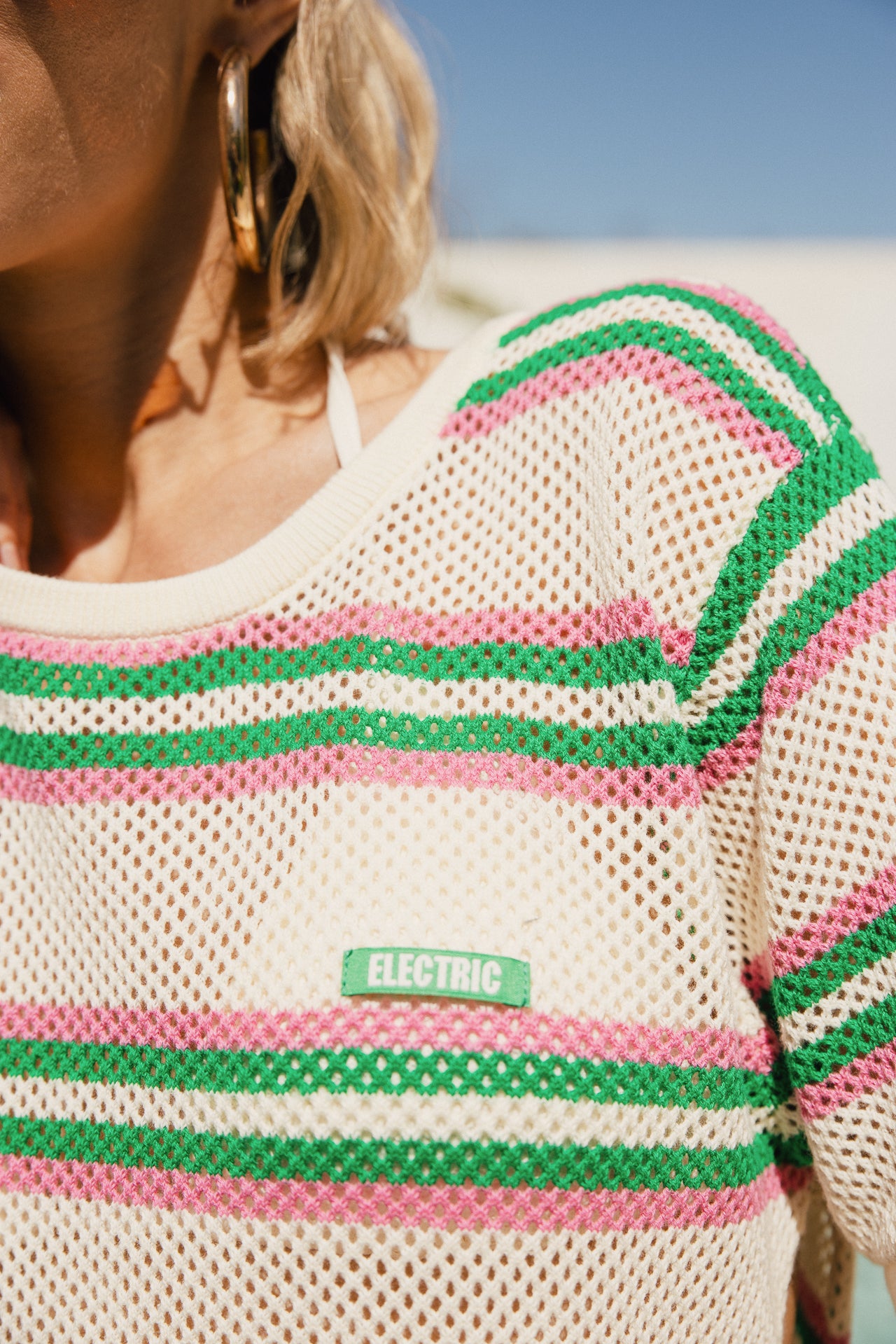 

T-shirt en maille ajouré rayé Femme Tallay off white / green | Freeman T. Porter