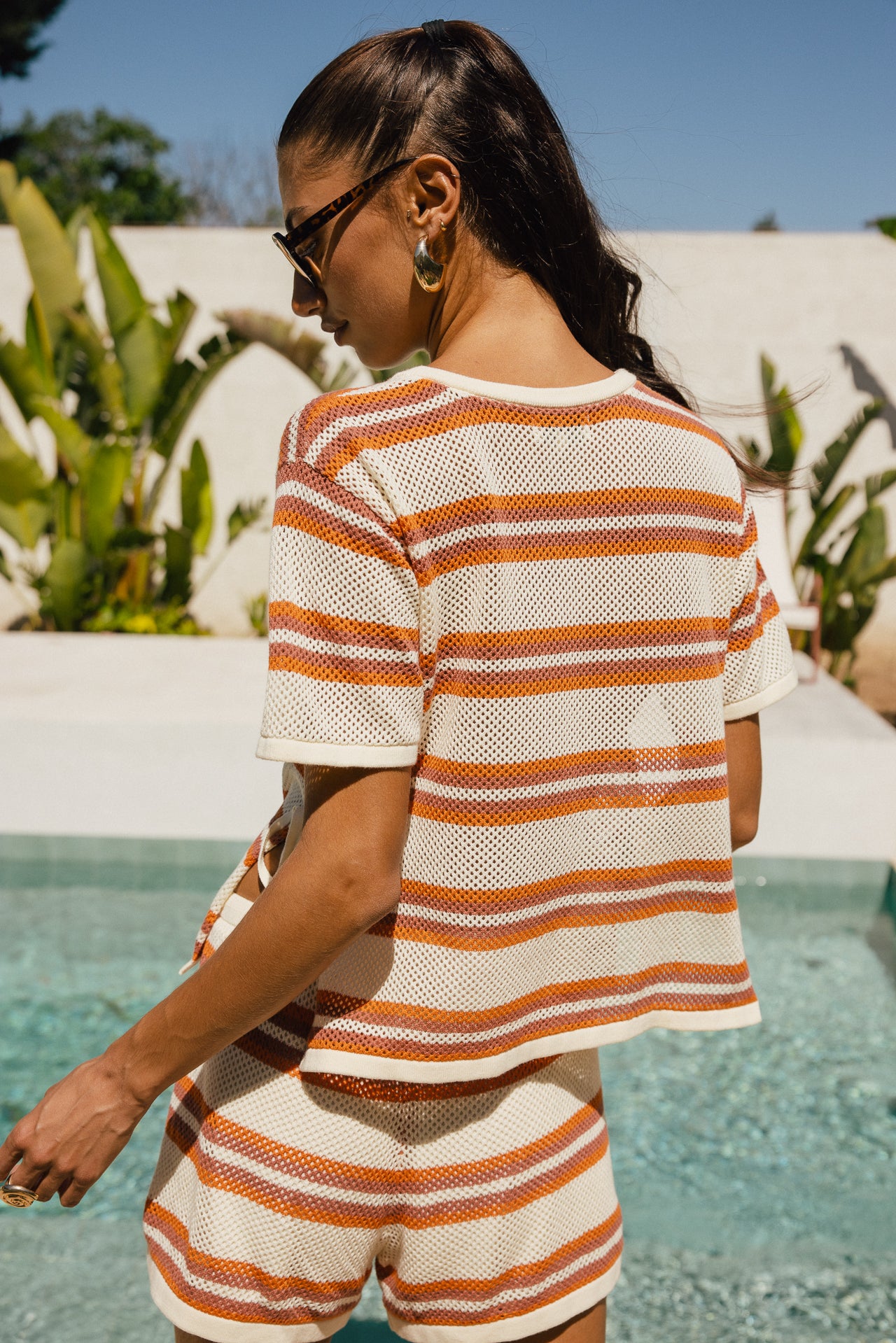

T-shirt en maille ajouré rayé Femme Tallay off white / orange | Freeman T. Porter