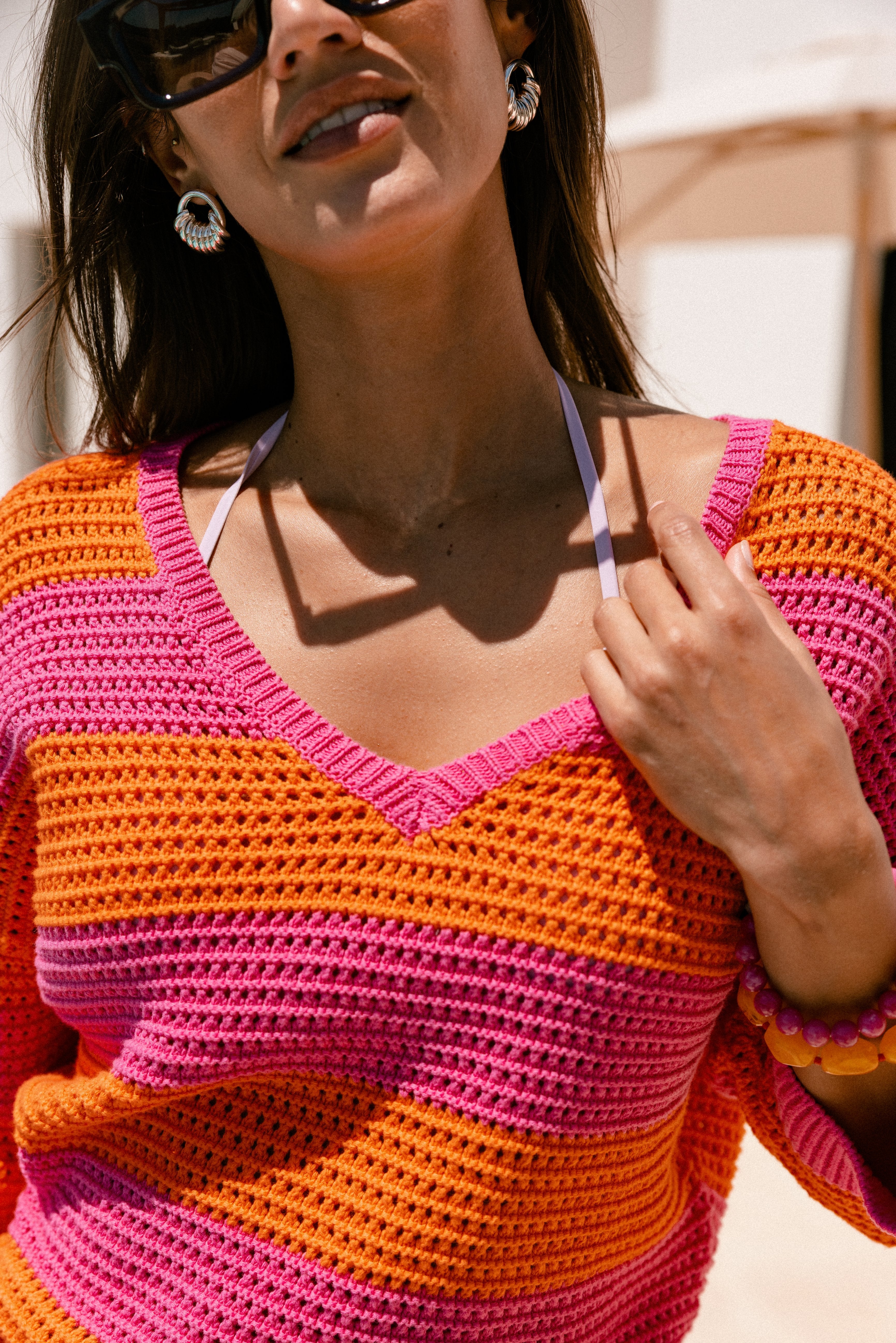 
              

Pull en maille rayé Femme Parossita Stripes pink fluo / orange | Freeman T. Porter
            