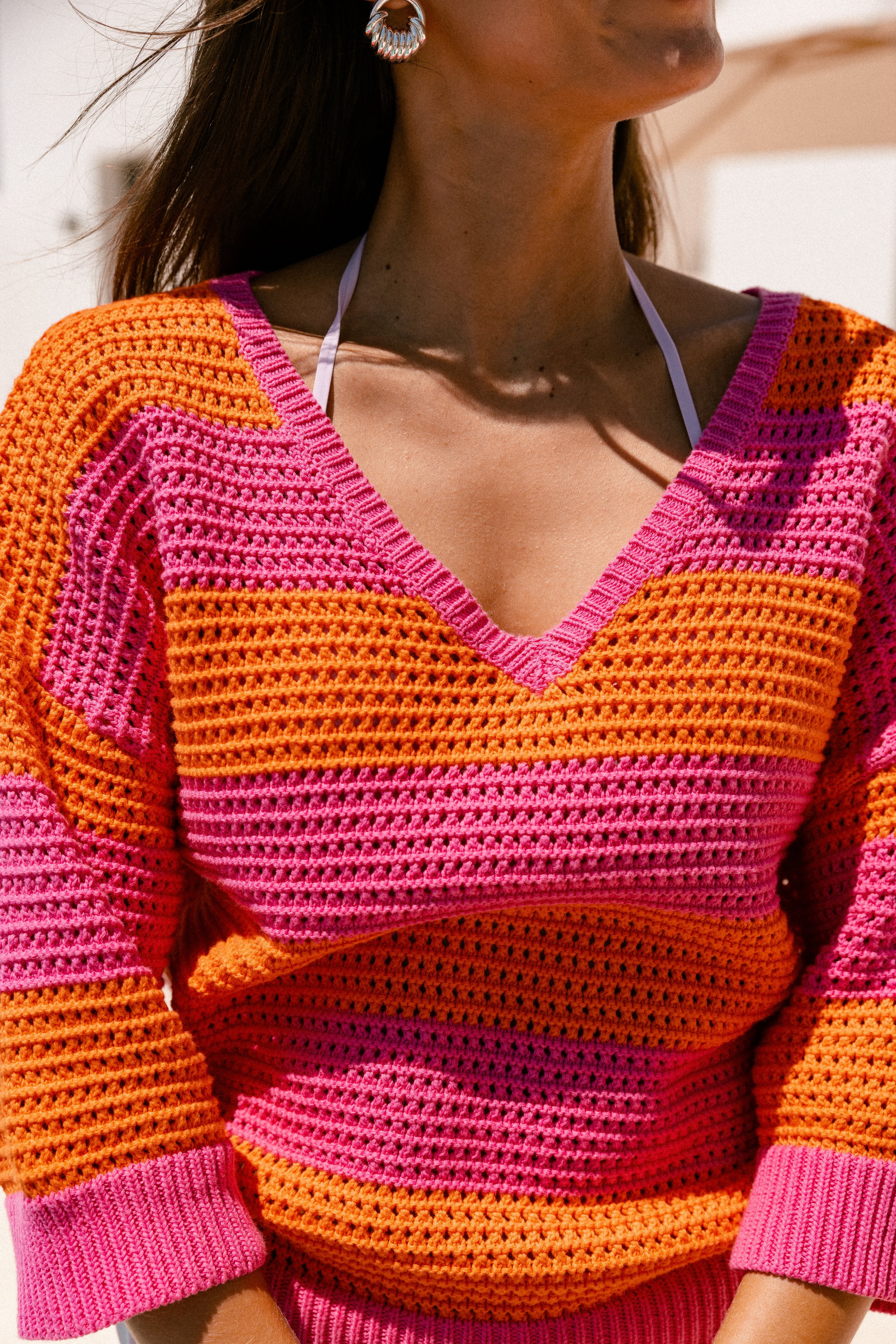 

Gestreifter Strickpullover Frauen Parossita Stripes pink-fluo / orange | Freeman T. Porter