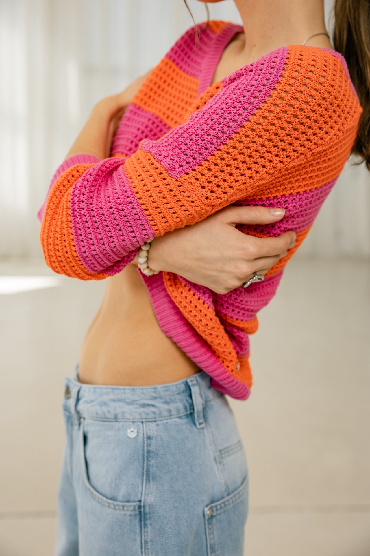 

Pull en maille rayé Femme Parossita Stripes pink fluo / orange | Freeman T. Porter