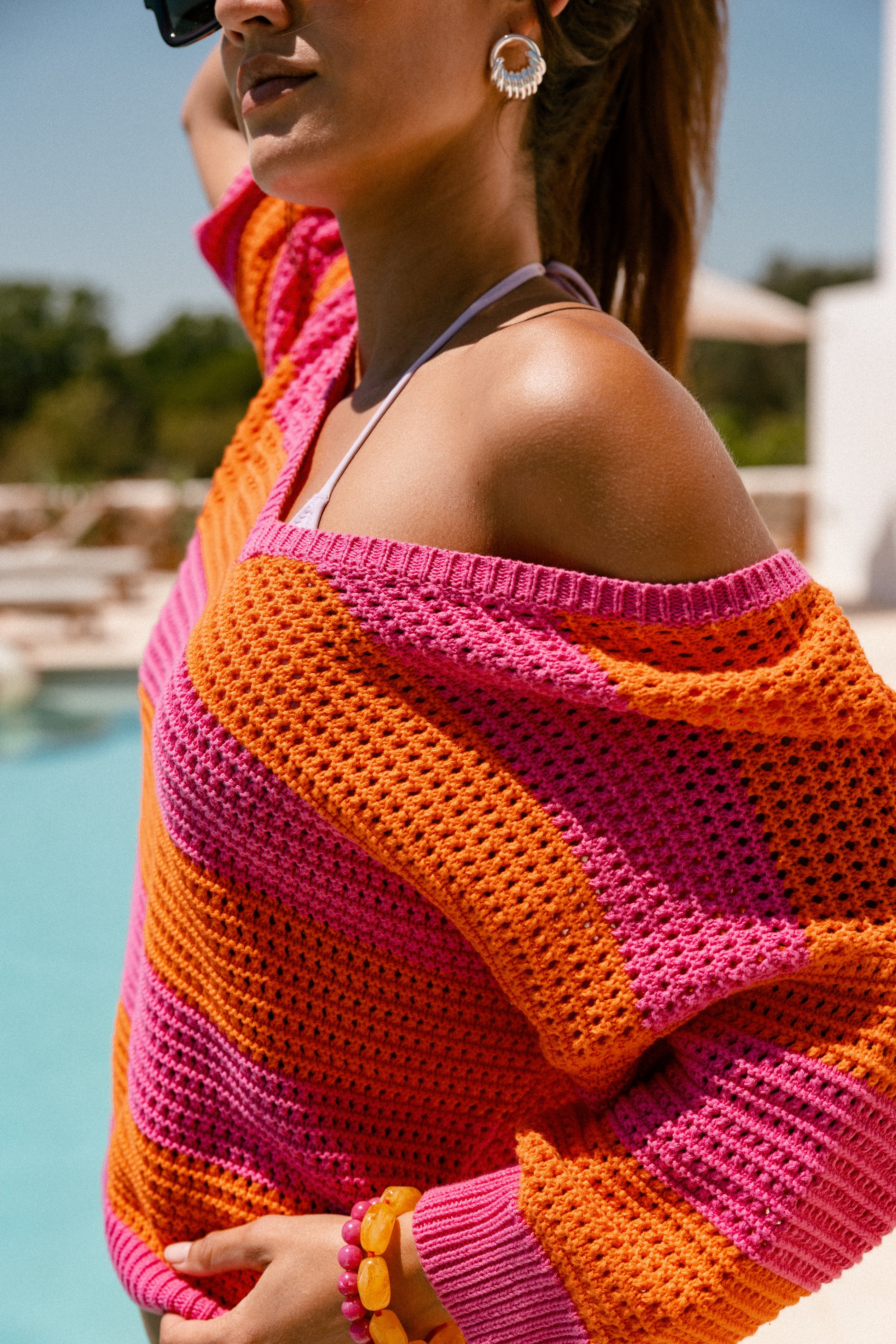 

Gestreifter Strickpullover Frauen Parossita Stripes pink-fluo / orange | Freeman T. Porter