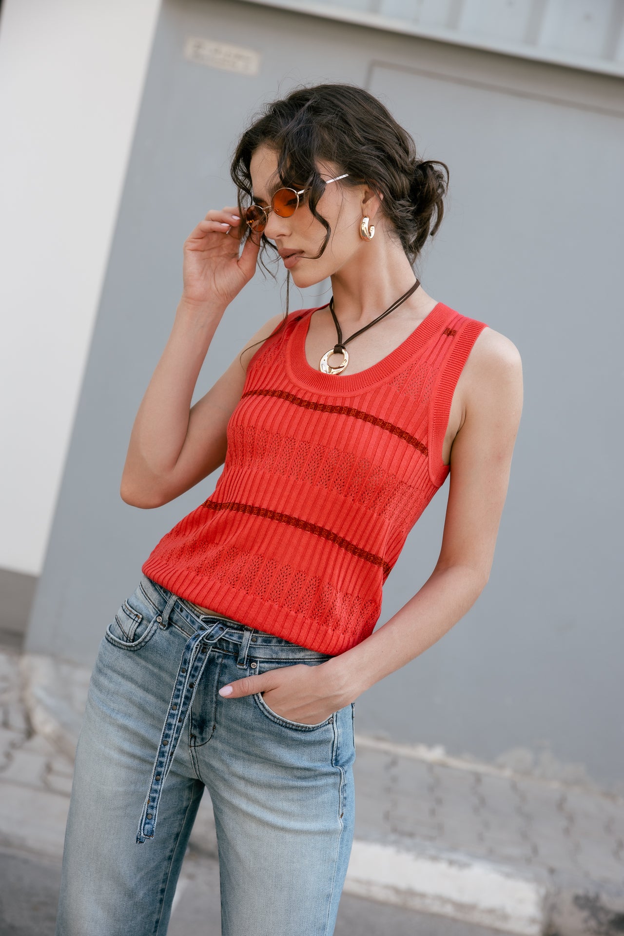 

Débardeur en maille Femme Dulcia Fancy Rib spiced coral | Freeman T. Porter