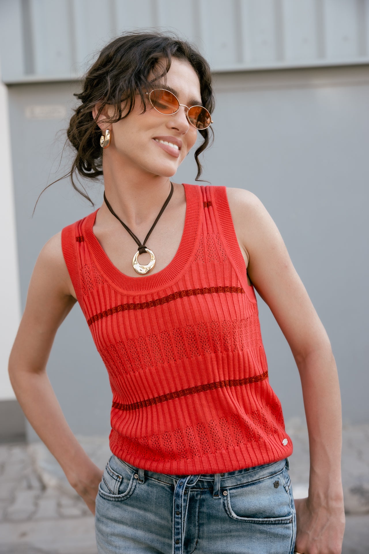 

Débardeur en maille Femme Dulcia Fancy Rib spiced coral | Freeman T. Porter