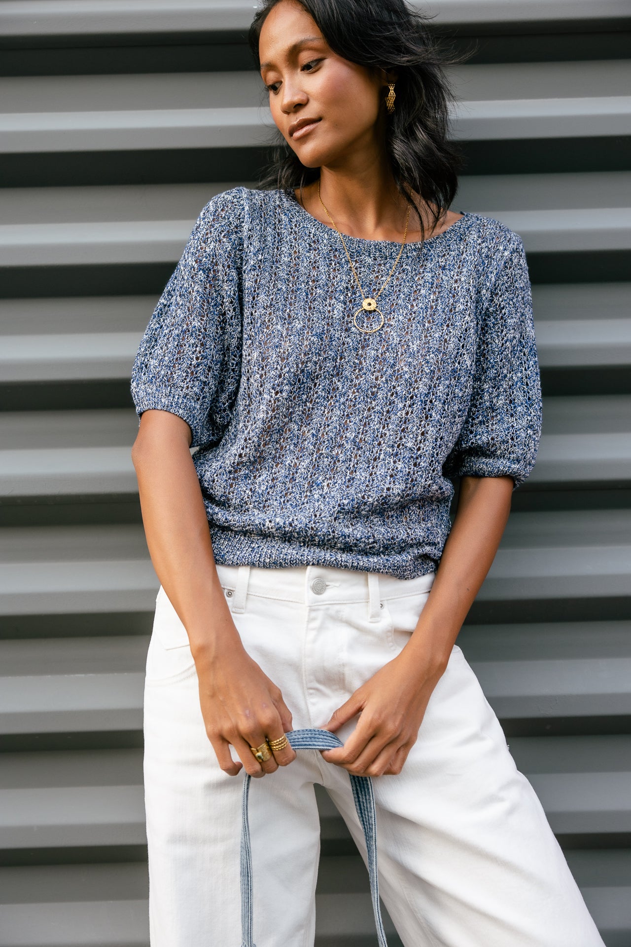 

Pull en maille ajourée Femme Peronelle Chine electric blue | Freeman T. Porter