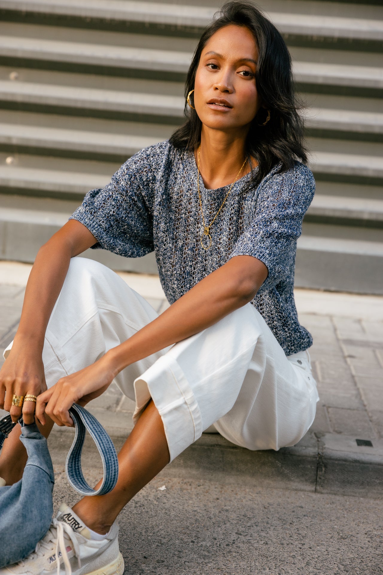 

Pull en maille ajourée Femme Peronelle Chine electric blue | Freeman T. Porter