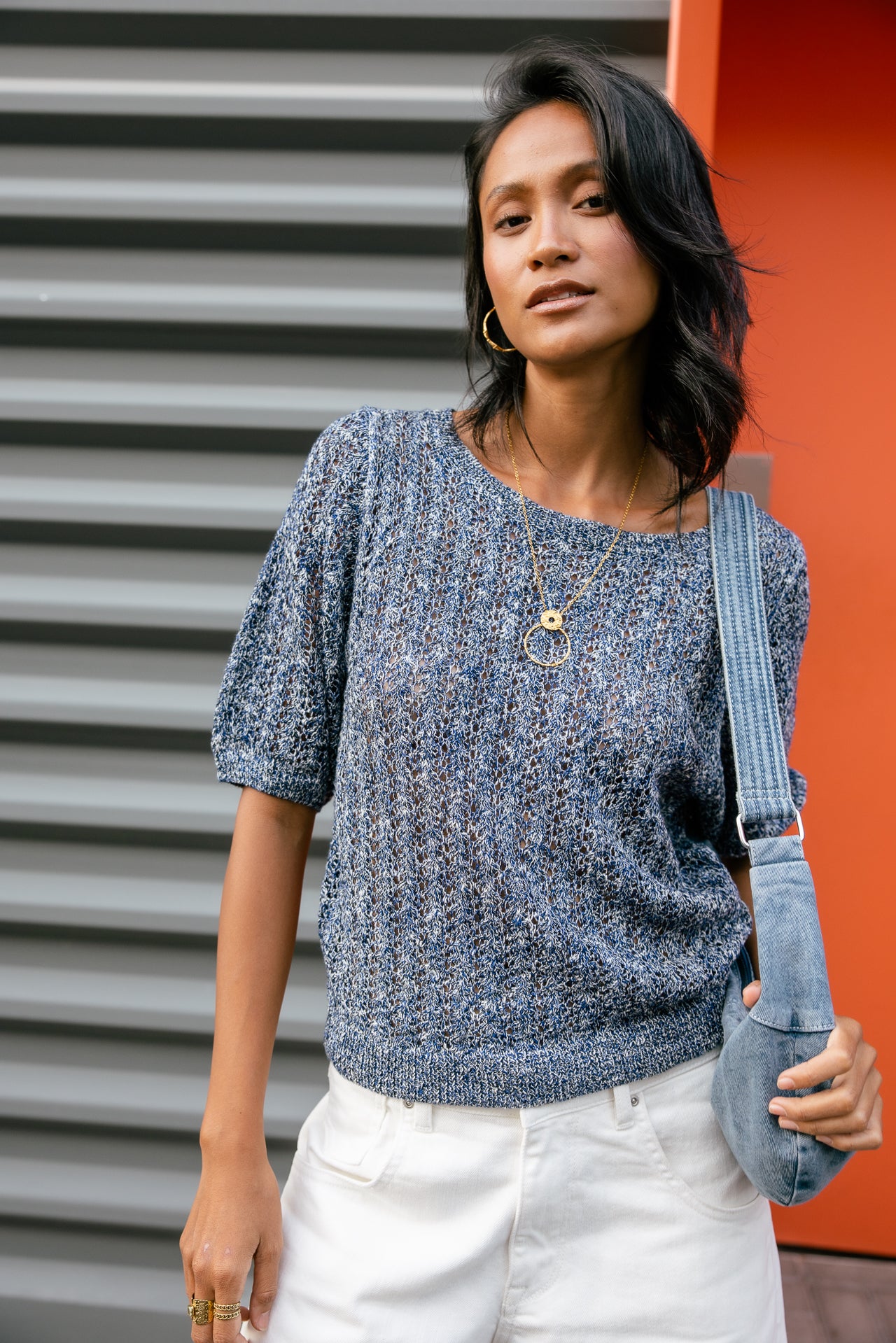 

Pull en maille ajourée Femme Peronelle Chine electric blue | Freeman T. Porter