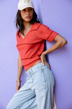 

Pull manches courtes Femme Polane Fancy Rib spiced coral | Freeman T. Porter