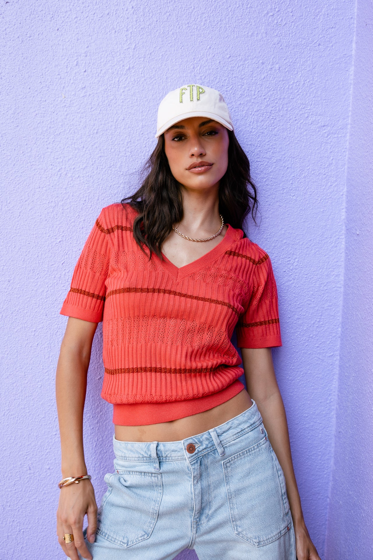 

Pull manches courtes Femme Polane Fancy Rib spiced coral | Freeman T. Porter