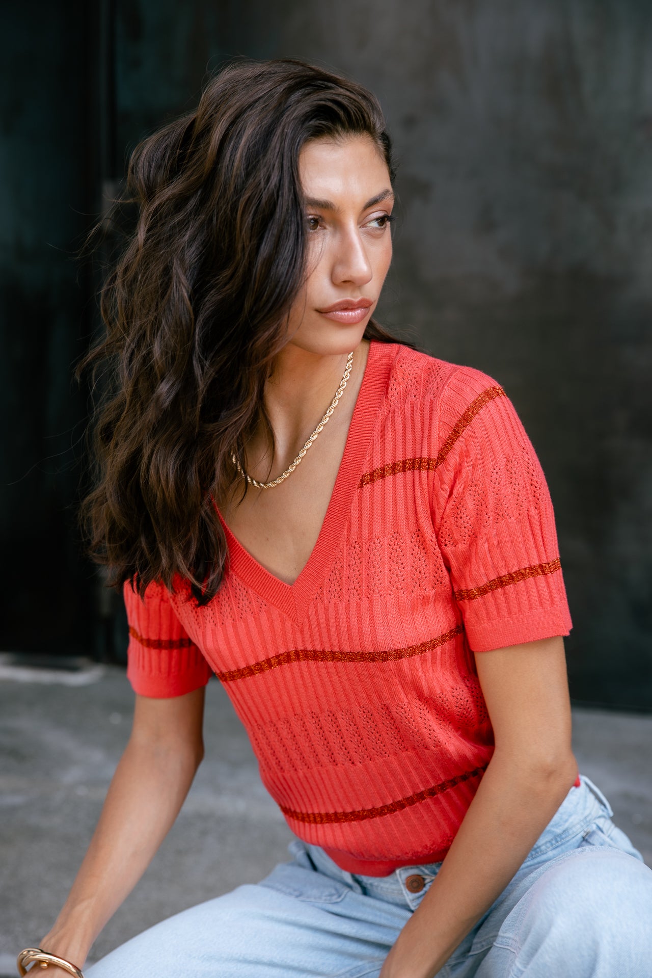 

Pull manches courtes Femme Polane Fancy Rib spiced coral | Freeman T. Porter