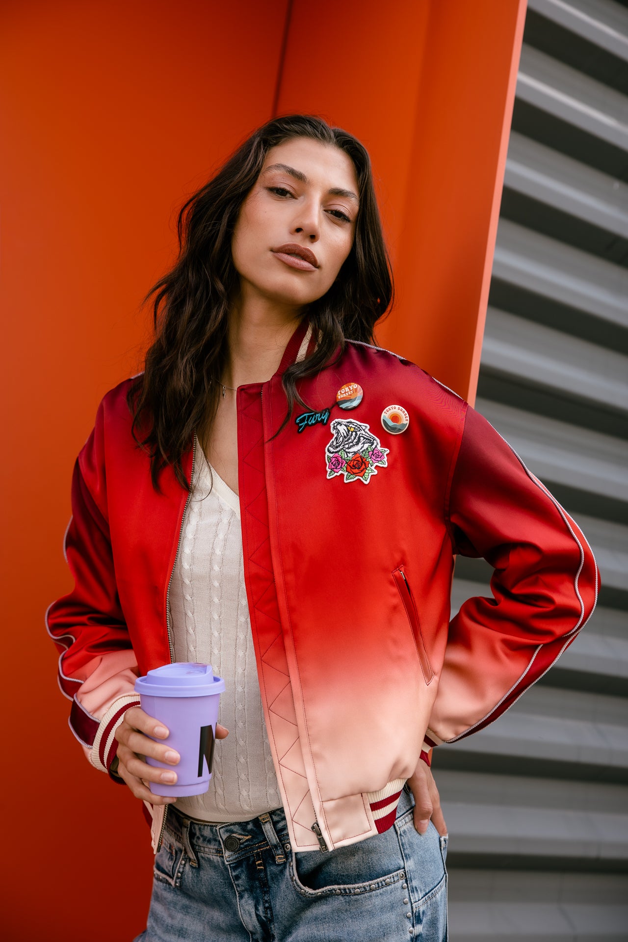 

Veste teddy satinée Femme Troopie Dip Dye scarlet red | Freeman T. Porter