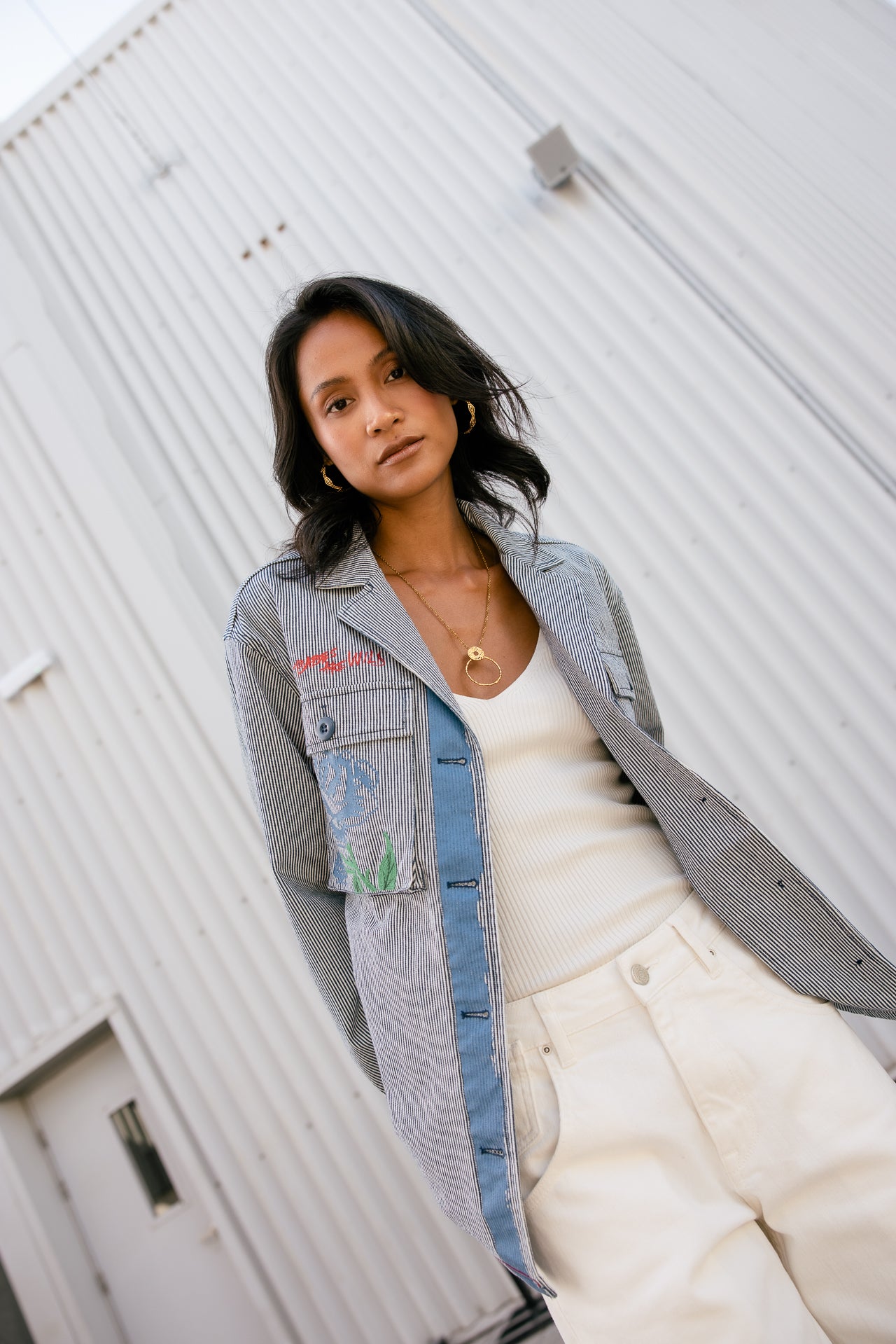 

Surchemise à patches Femme Venty Stripes&Roses medium blue | Freeman T. Porter