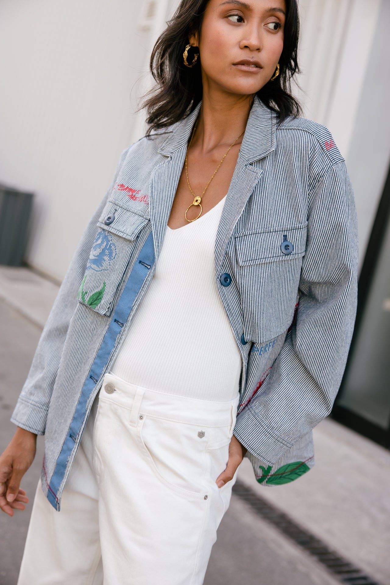 

Surchemise à patches Femme Venty Stripes&Roses medium blue | Freeman T. Porter