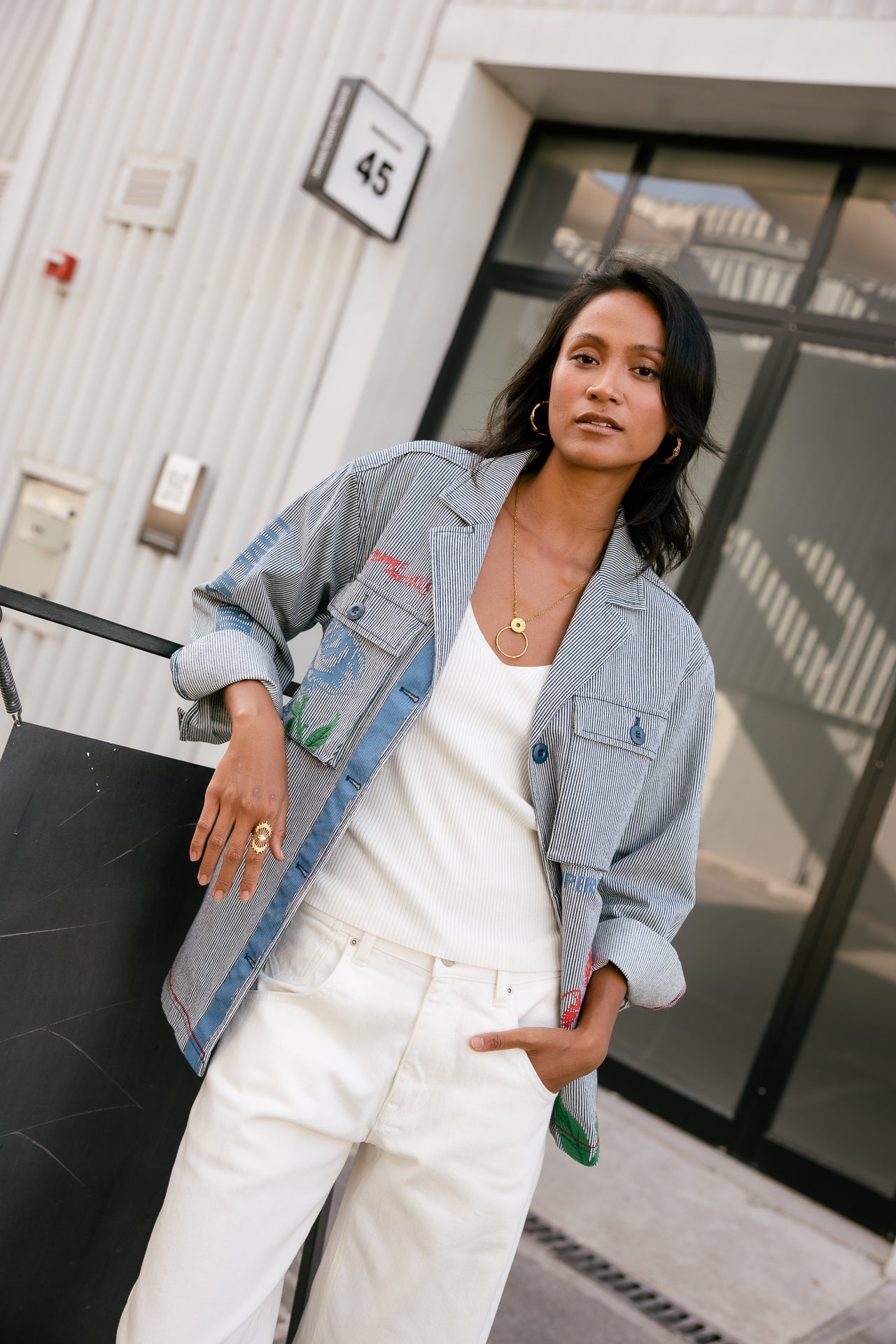 

Surchemise à patches Femme Venty Stripes&Roses medium blue | Freeman T. Porter