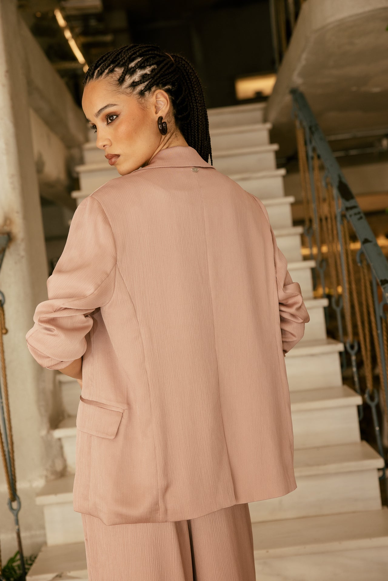 

Veste blazer oversize texturé Femme Maria Creased old pink | Freeman T. Porter