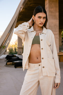 

Chaqueta recta Mujer Cleo Plain Linen macadamia | Freeman T. Porter