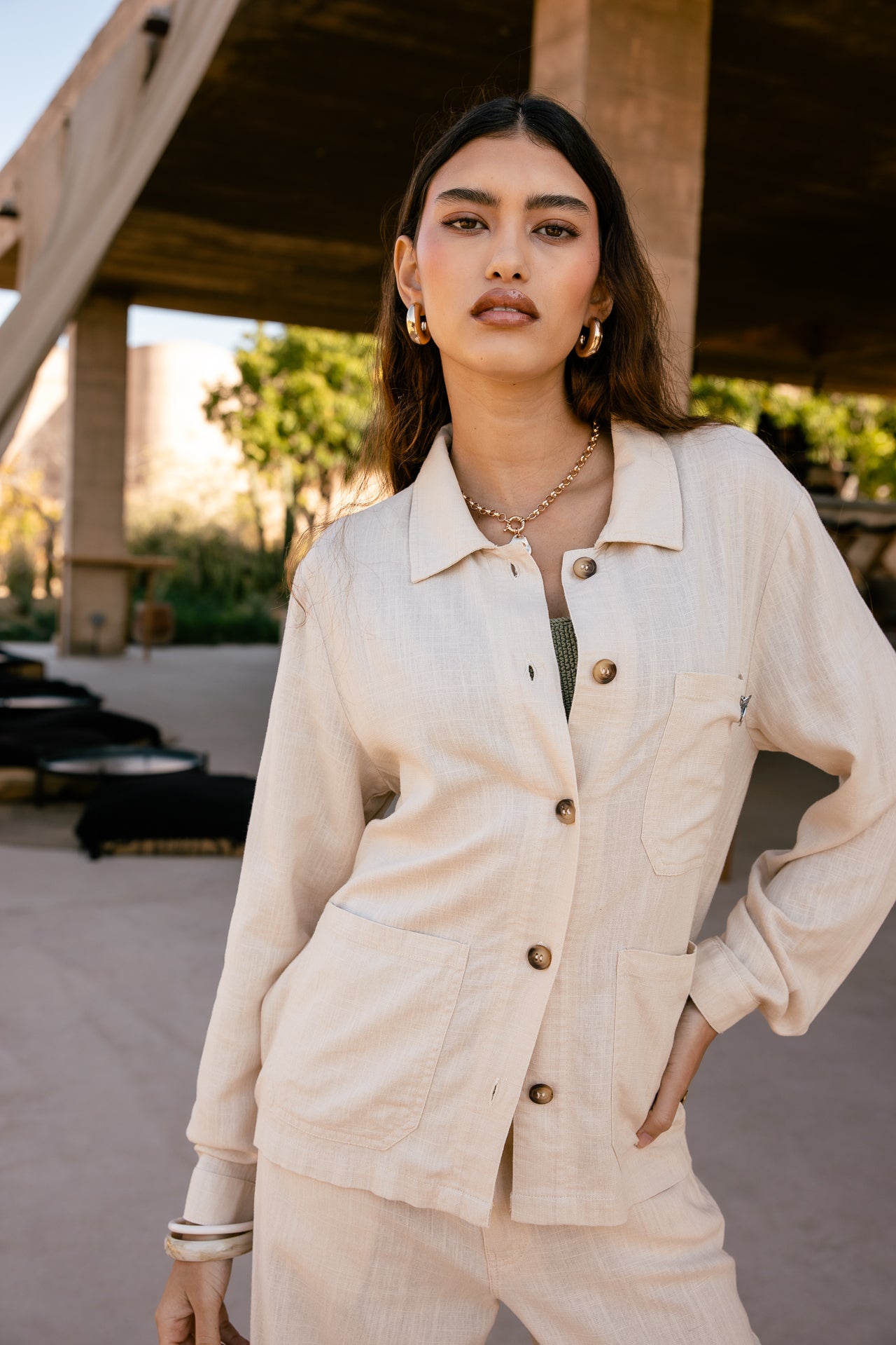 

Gerade geschnittener Blazer Damen Cleo Plain Lin macadamia | Freeman T. Porter