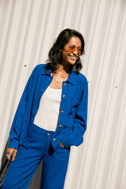 

Chaqueta recta Mujer Cleo Plain Linen dazzling blue | Freeman T. Porter