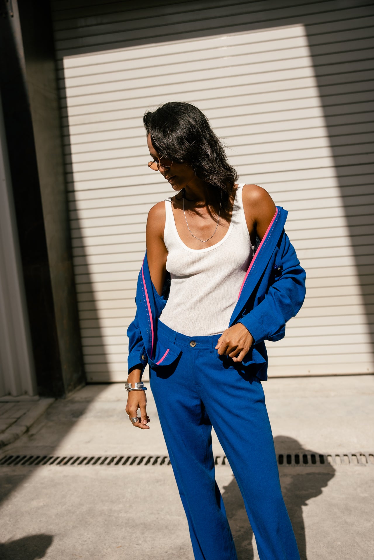 

Veste droite Femme Cleo Plain Lin dazzling blue | Freeman T. Porter