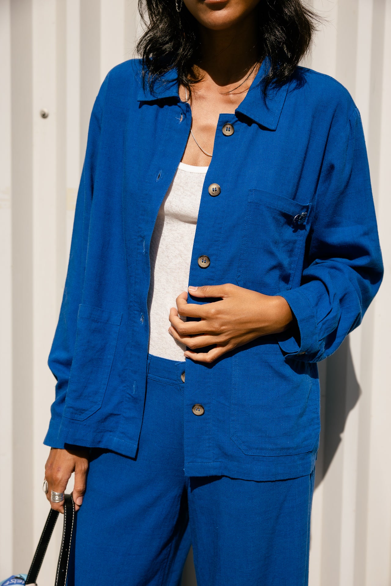 

Veste droite Femme Cleo Plain Lin dazzling blue | Freeman T. Porter
