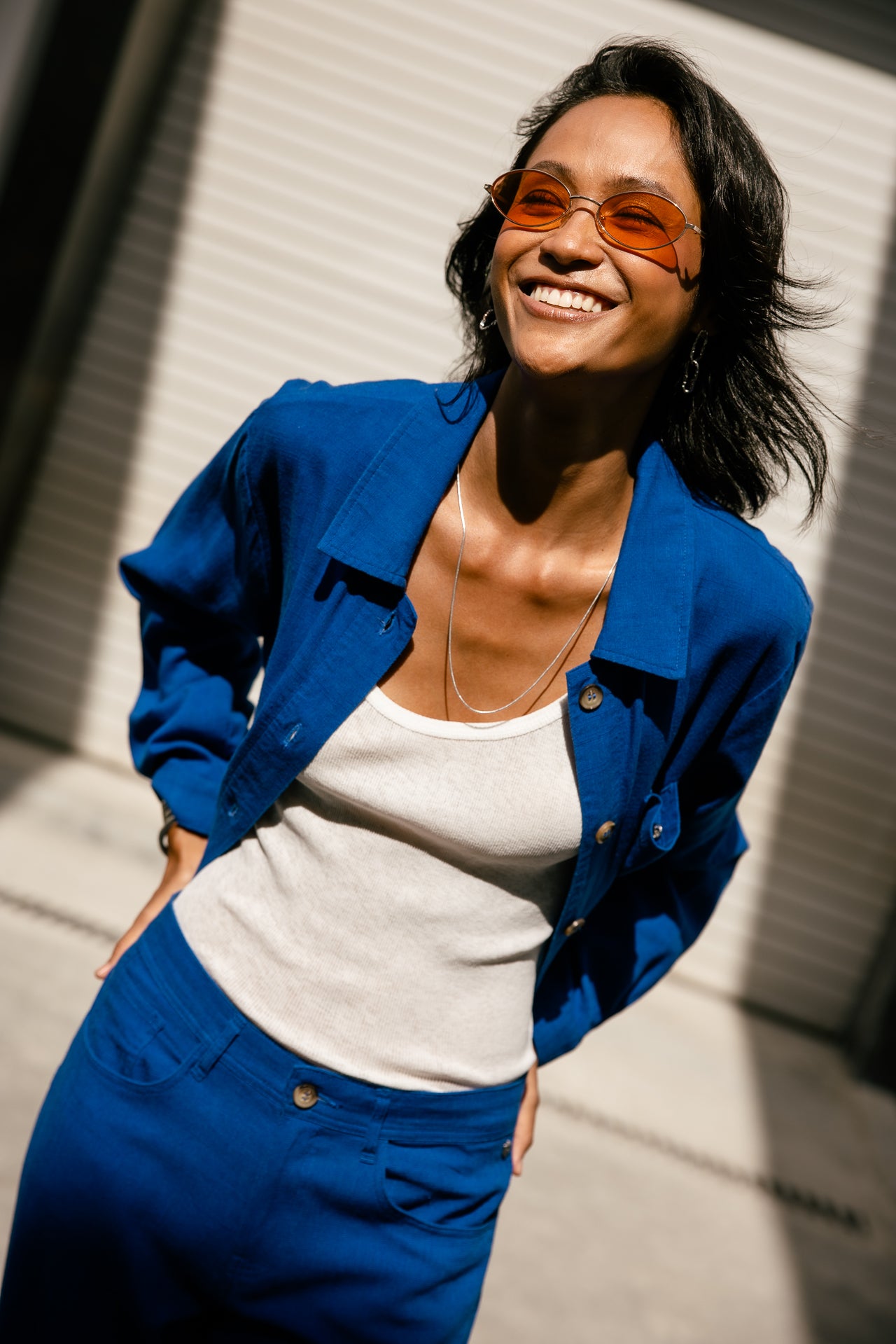 

Veste droite Femme Cleo Plain Lin dazzling blue | Freeman T. Porter