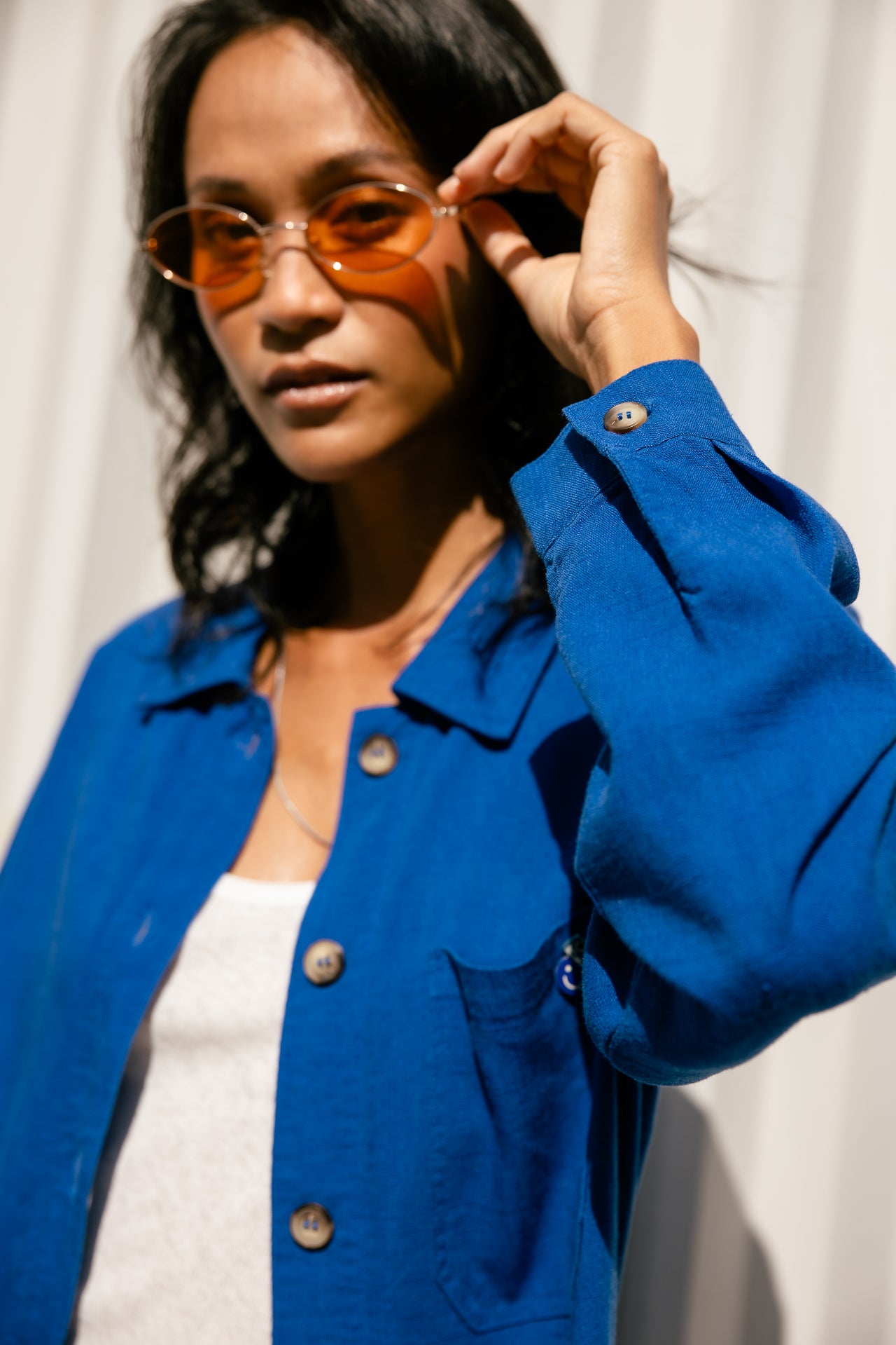 

Veste droite Femme Cleo Plain Lin dazzling blue | Freeman T. Porter