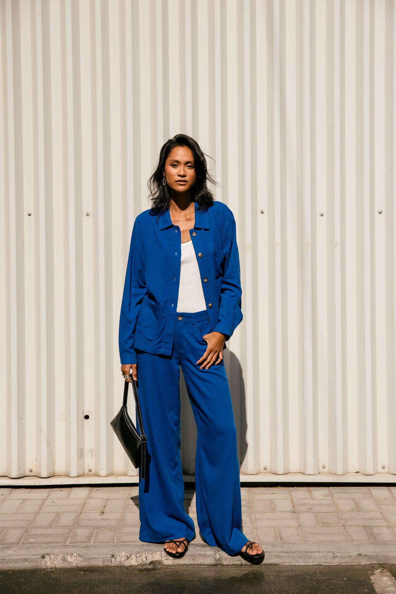 

Veste droite Femme Cleo Plain Lin dazzling blue | Freeman T. Porter