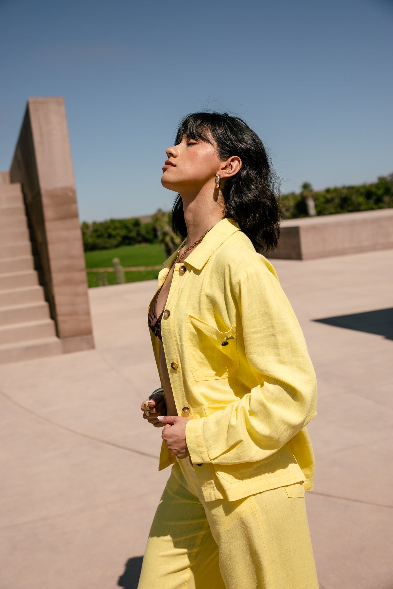 

Gerade geschnittene Jacke Damen Cleo Plain Lin limelight | Freeman T. Porter