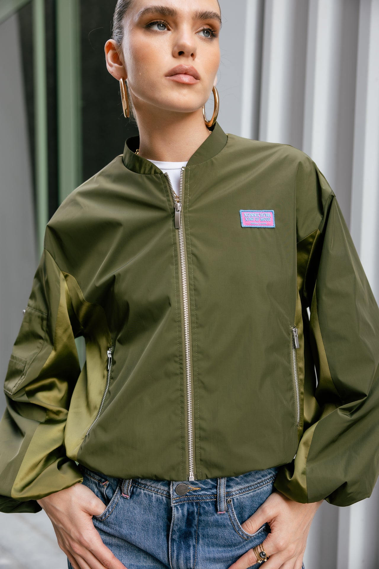 Virama Mix cropped jacket, loden green | Freeman T. Porter