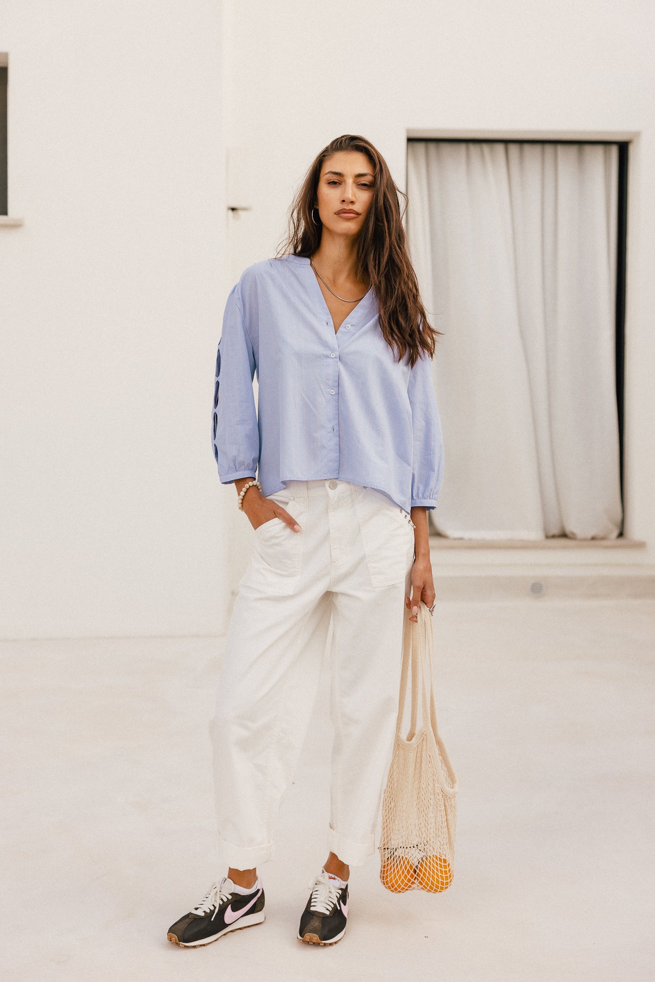 

Blouse évasée ajourée Femme Challyne Nostalgia blue | Freeman T. Porter