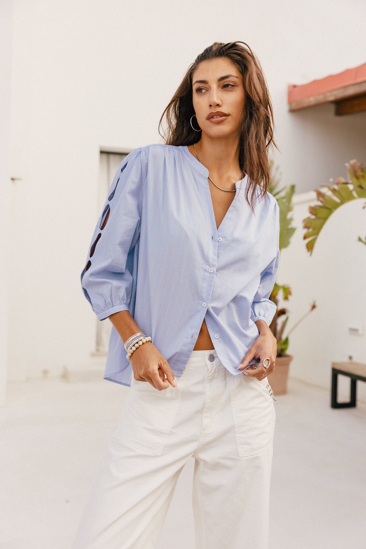 

Blouse évasée ajourée Femme Challyne Nostalgia blue | Freeman T. Porter